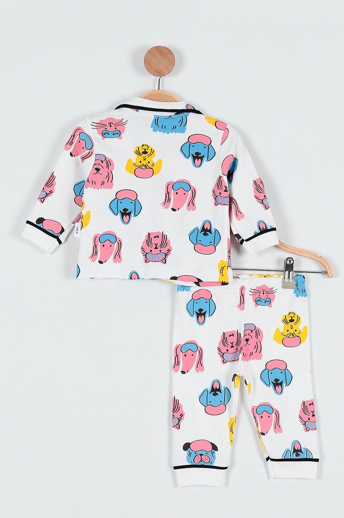 Ekru (6-24 Ay ) Köpek Baskılı Düğme Detaylı Erkek Bebe Pijama Takım 186454