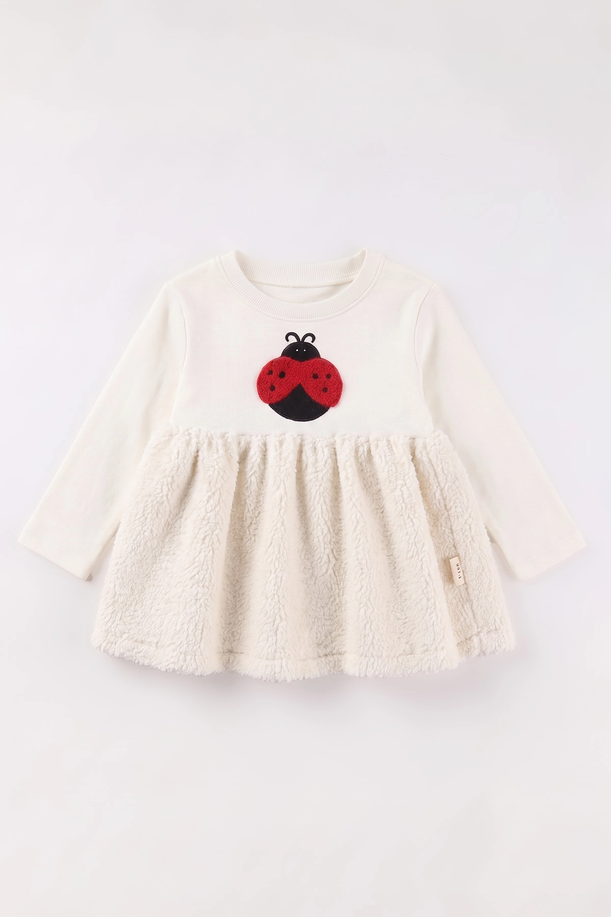 Ekru (9-24 Ay) Süzene Uğur Böceği Nakışlı Peluş Ceketli Çoraplı Kız Bebek Elbiseli Takım 482200