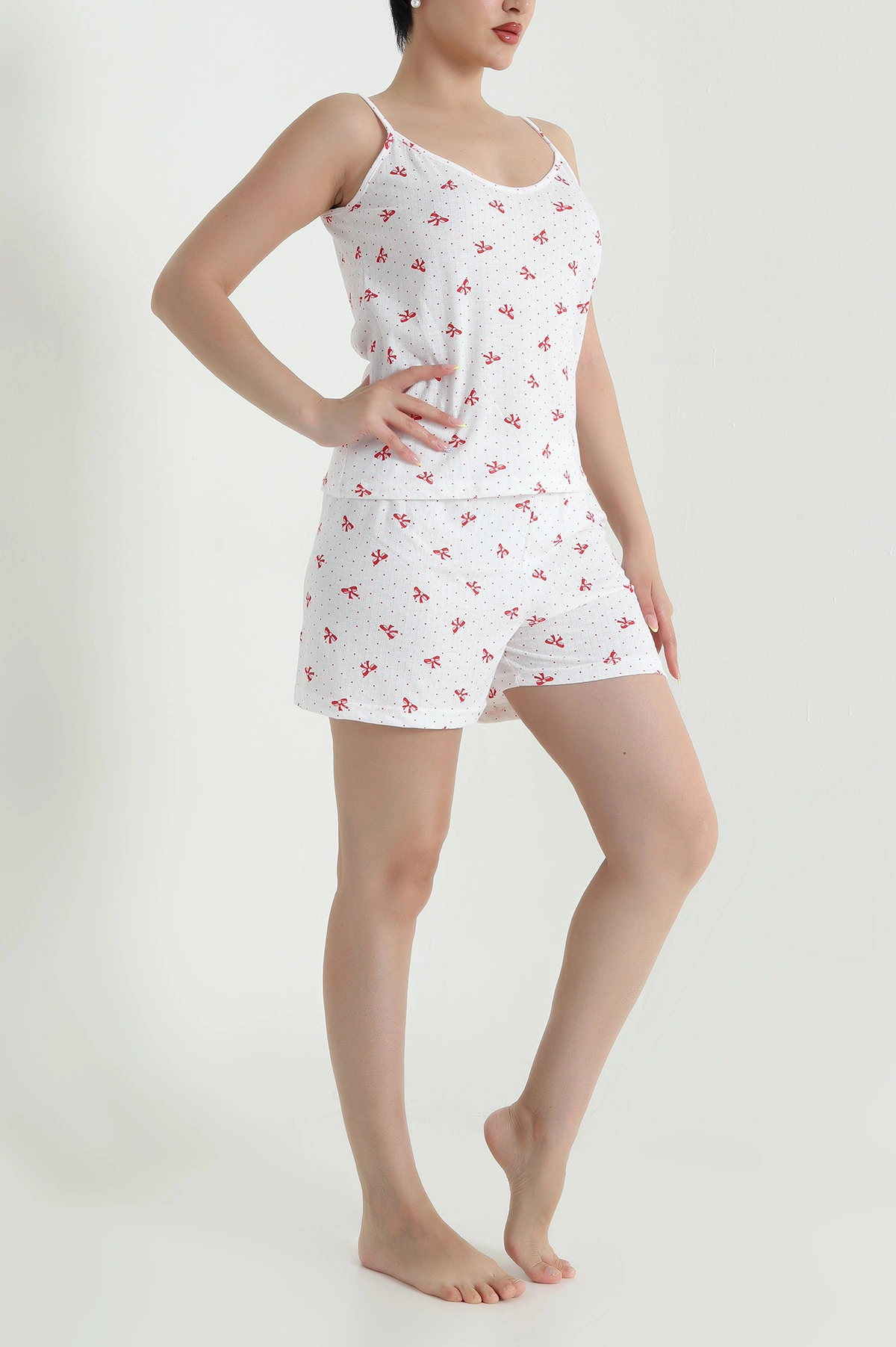 Ekru Askılı Şortlu Kadın Pijama Takımı 466676