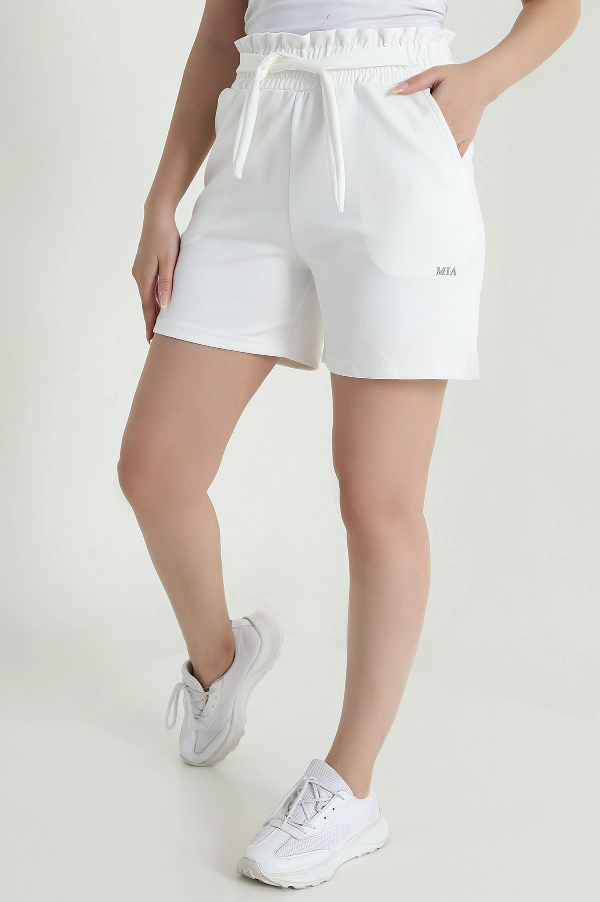 Ekru Bel Lastikli Modal Kadın Şort 470688