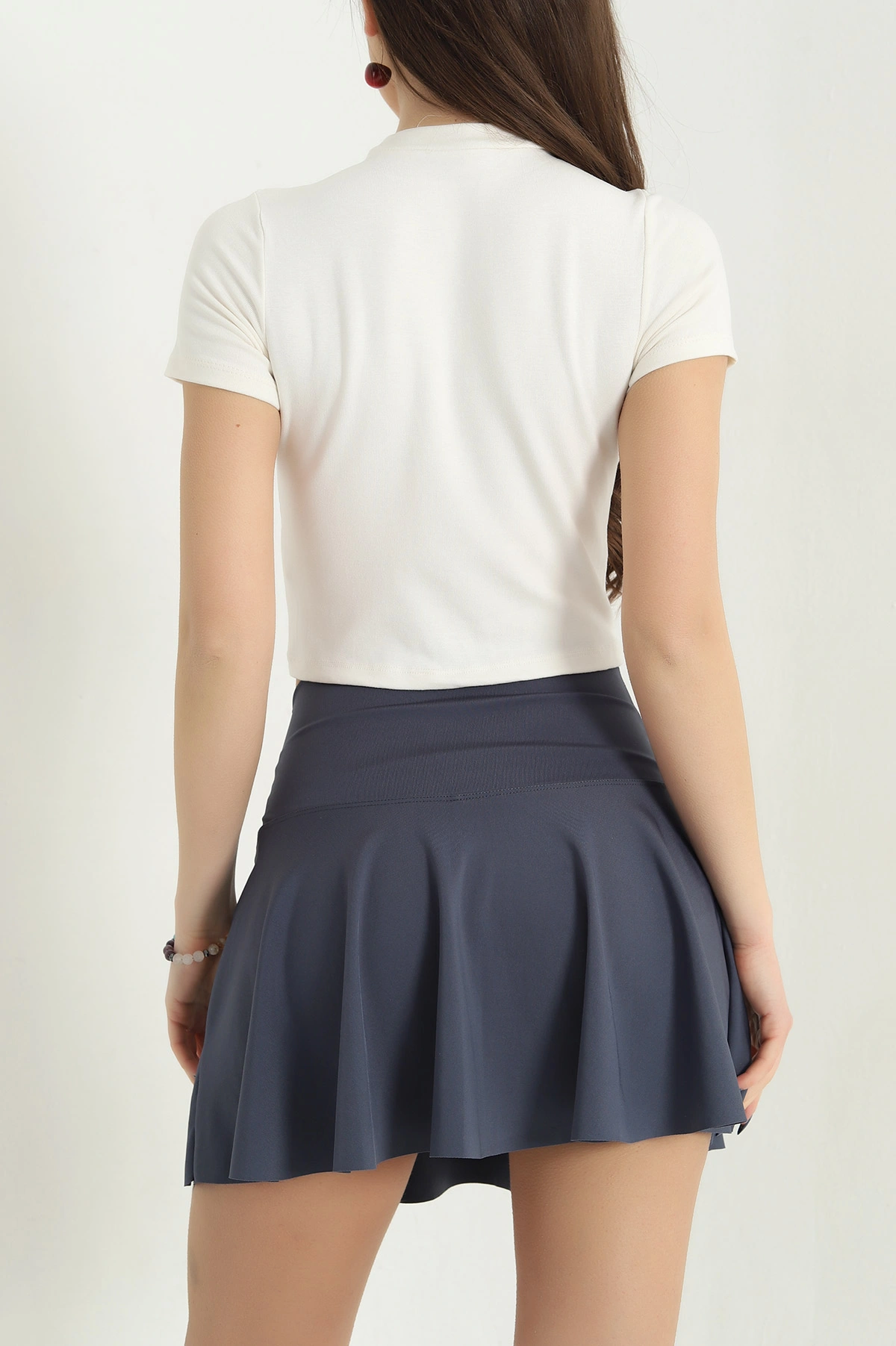Ekru Bisiklet Yaka Likralı Viskon Crop Bluz 339011