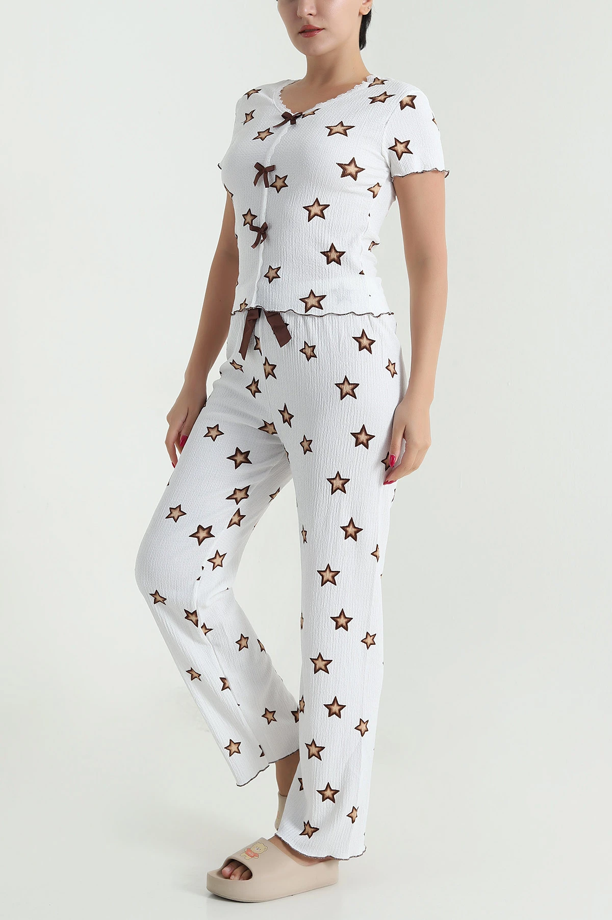 Ekru Bürümcük Kadın Pijama Takımı 479582