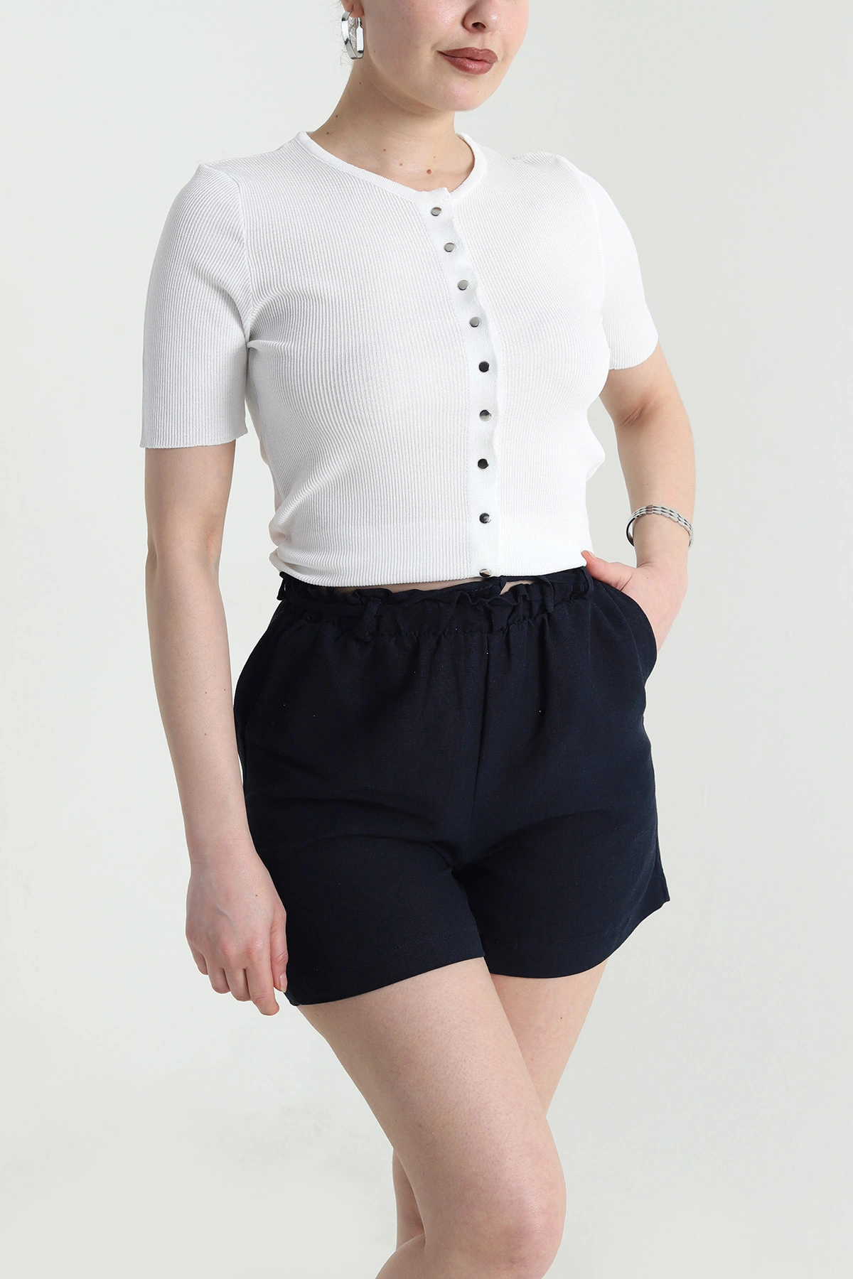 Ekru Çıt Çıtlı Fitilli Kadın Bluz 462413