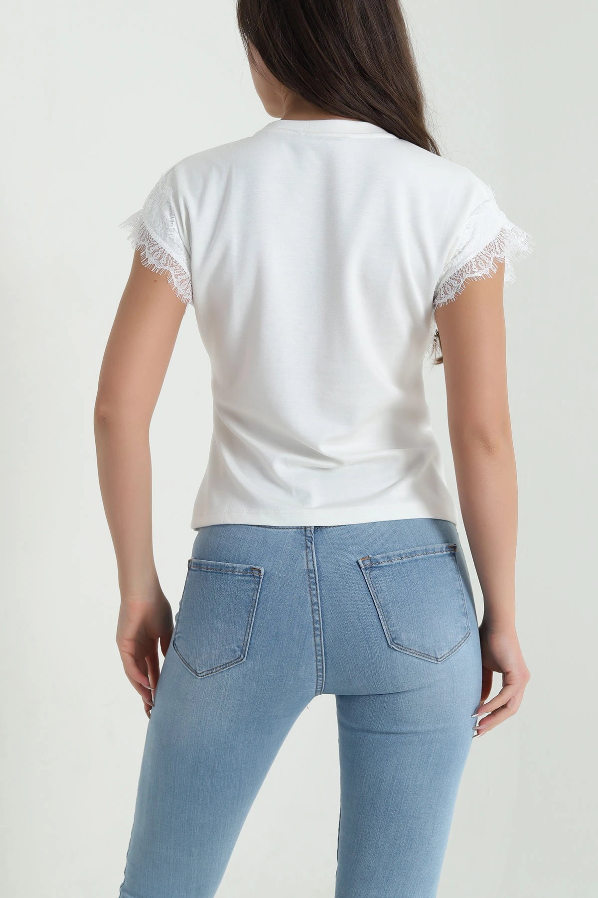 Ekru Dantelli Modal Kadın Bluz 459421