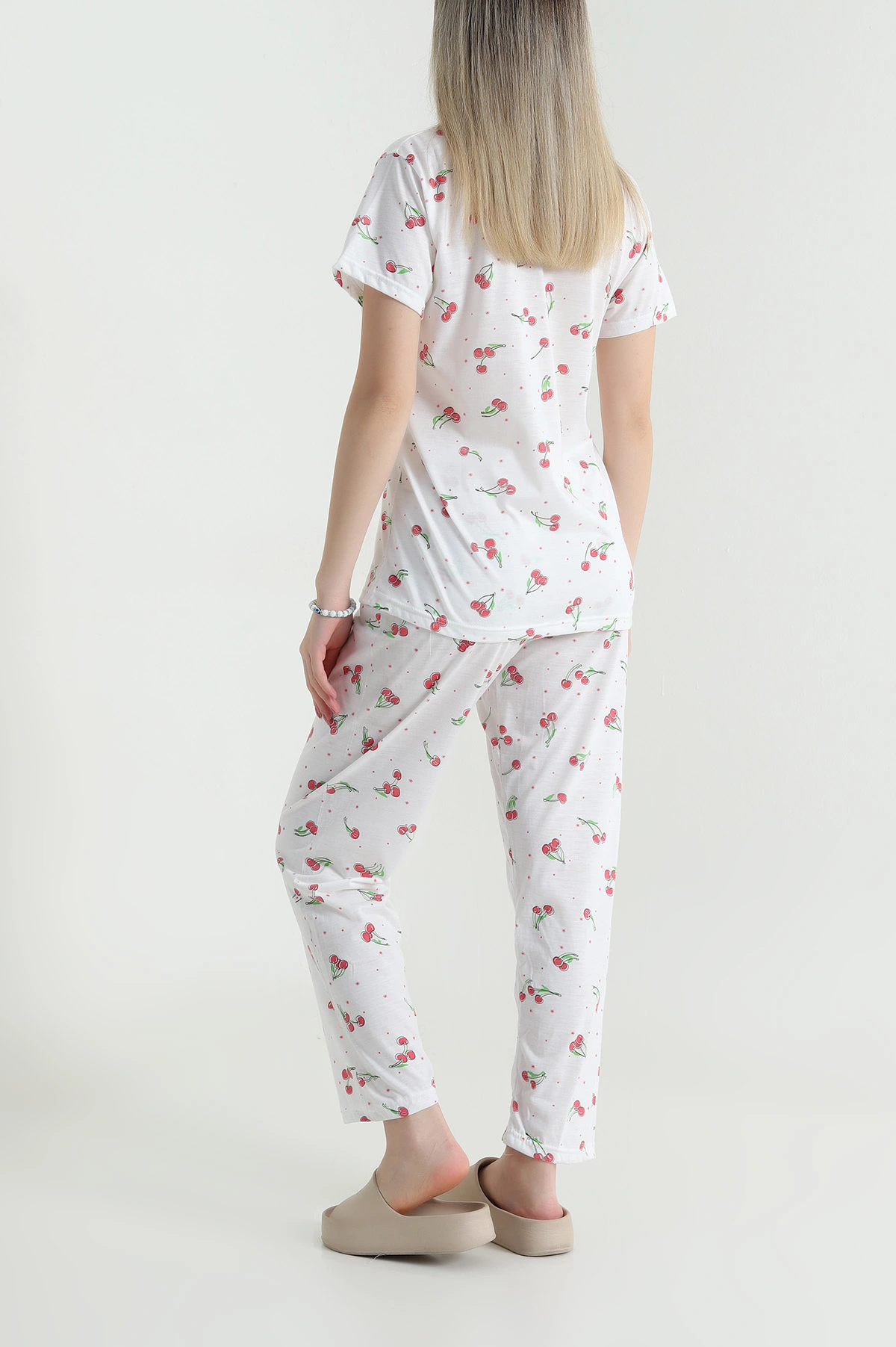 Ekru Desenli Viskon Kadın Pijama Takımı 466628