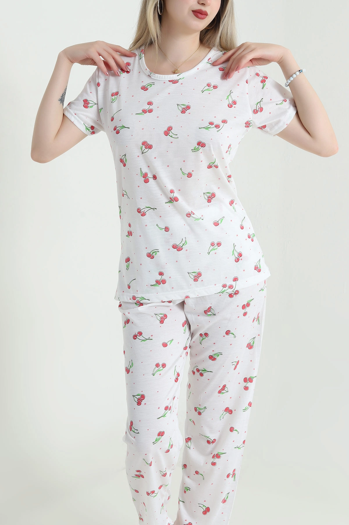 Ekru Desenli Viskon Kadın Pijama Takımı 466628