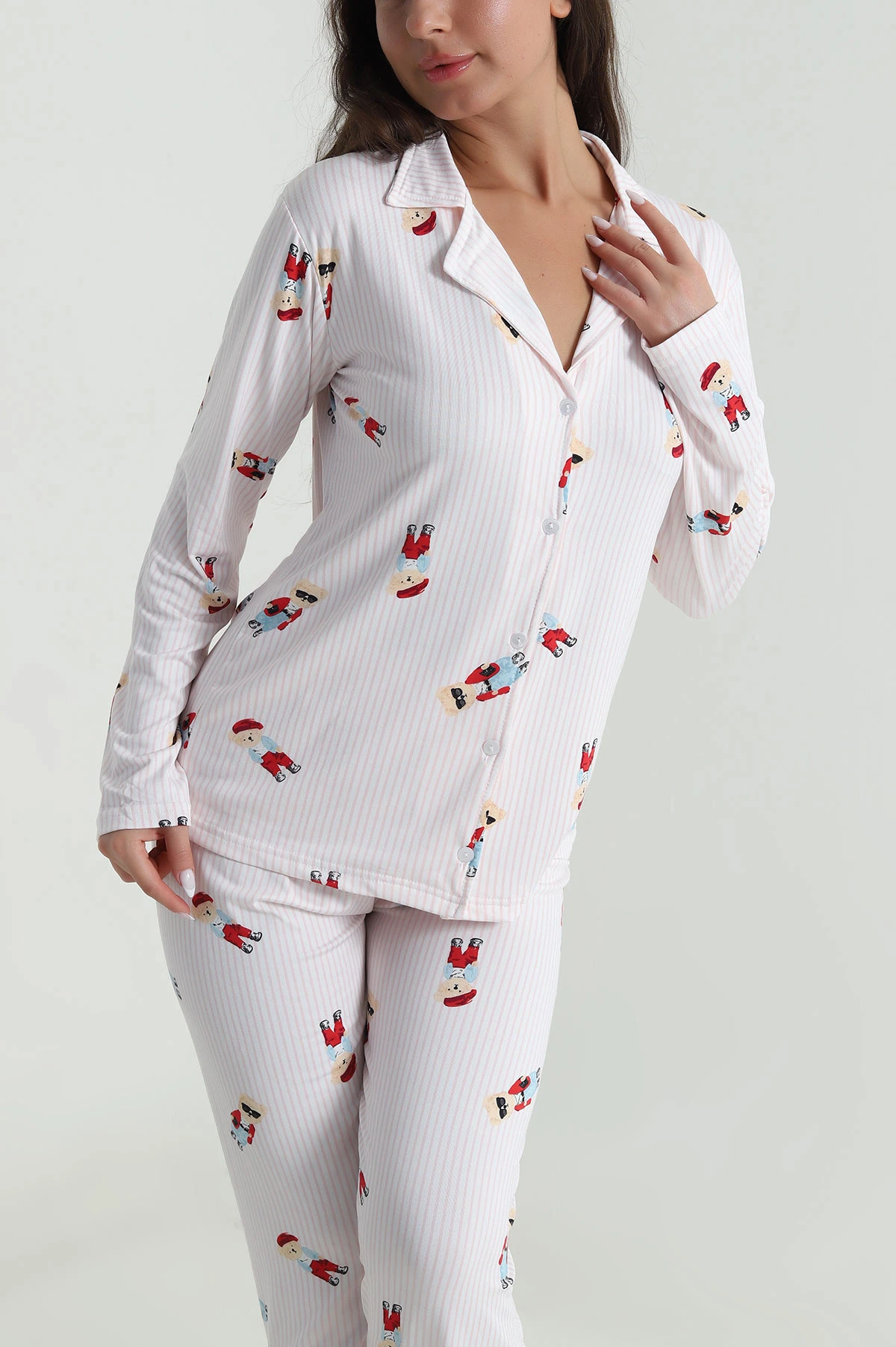 Ekru Düğmeli Milan Kadın Pijama Takımı 486255