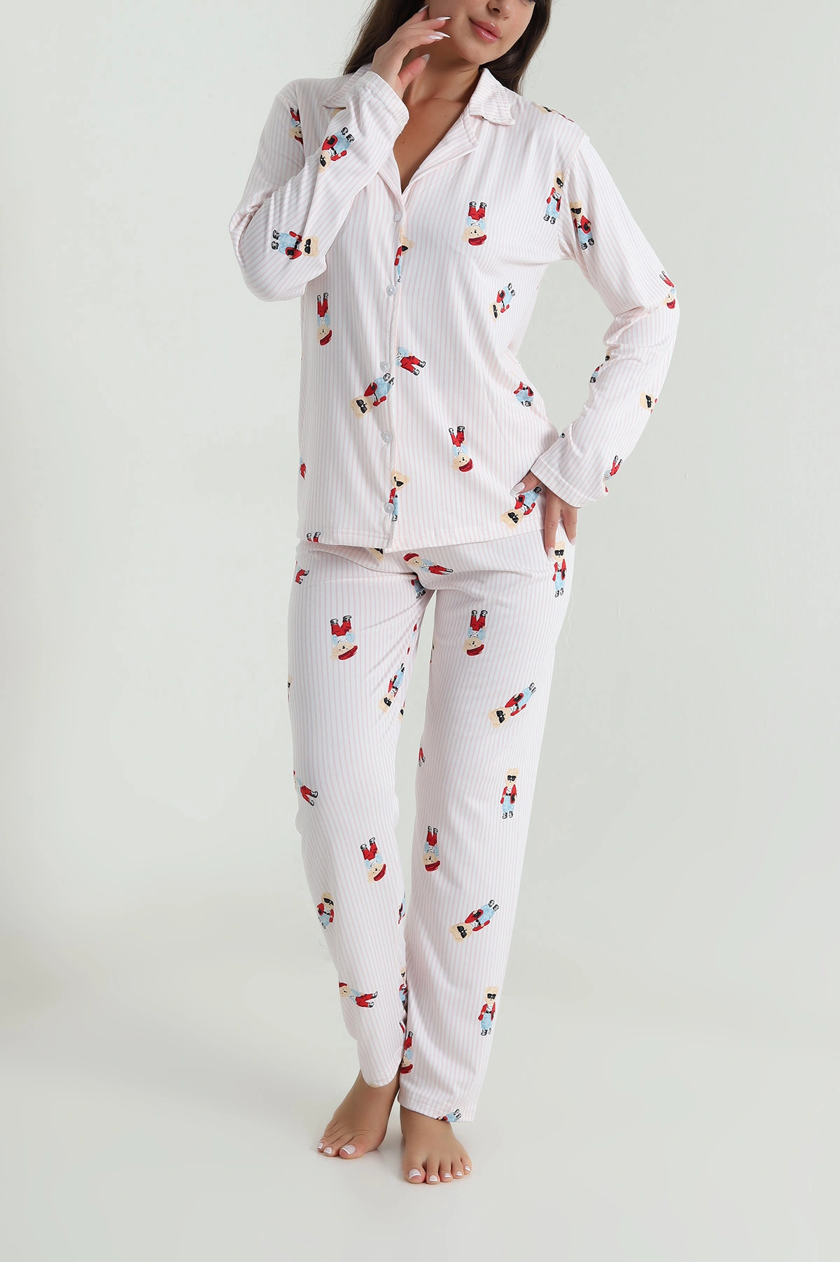 Ekru Düğmeli Milan Kadın Pijama Takımı 486255