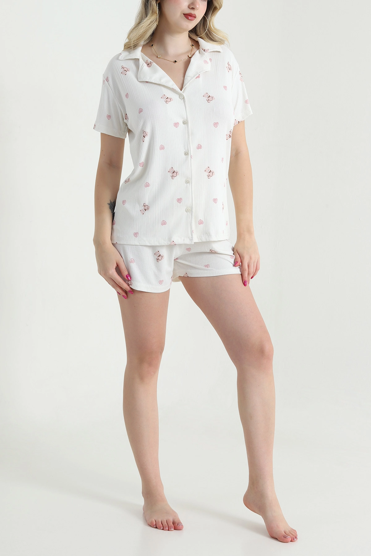 Ekru Düğmeli Pegasus Kadın Pijama Takımı 463075