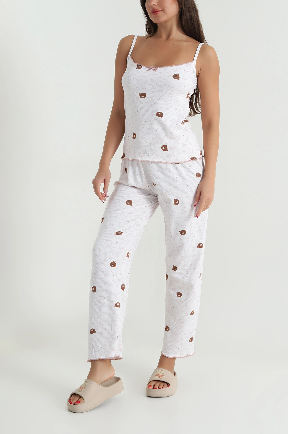 Ekru İp Askılı Kadın Pijama Takımı 476882