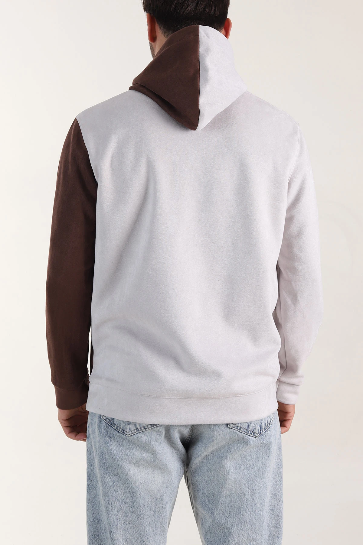 Ekru Kahverengi Kapüşonlu Yazı Detaylı Cepli Erkek Sweatshirt 413640