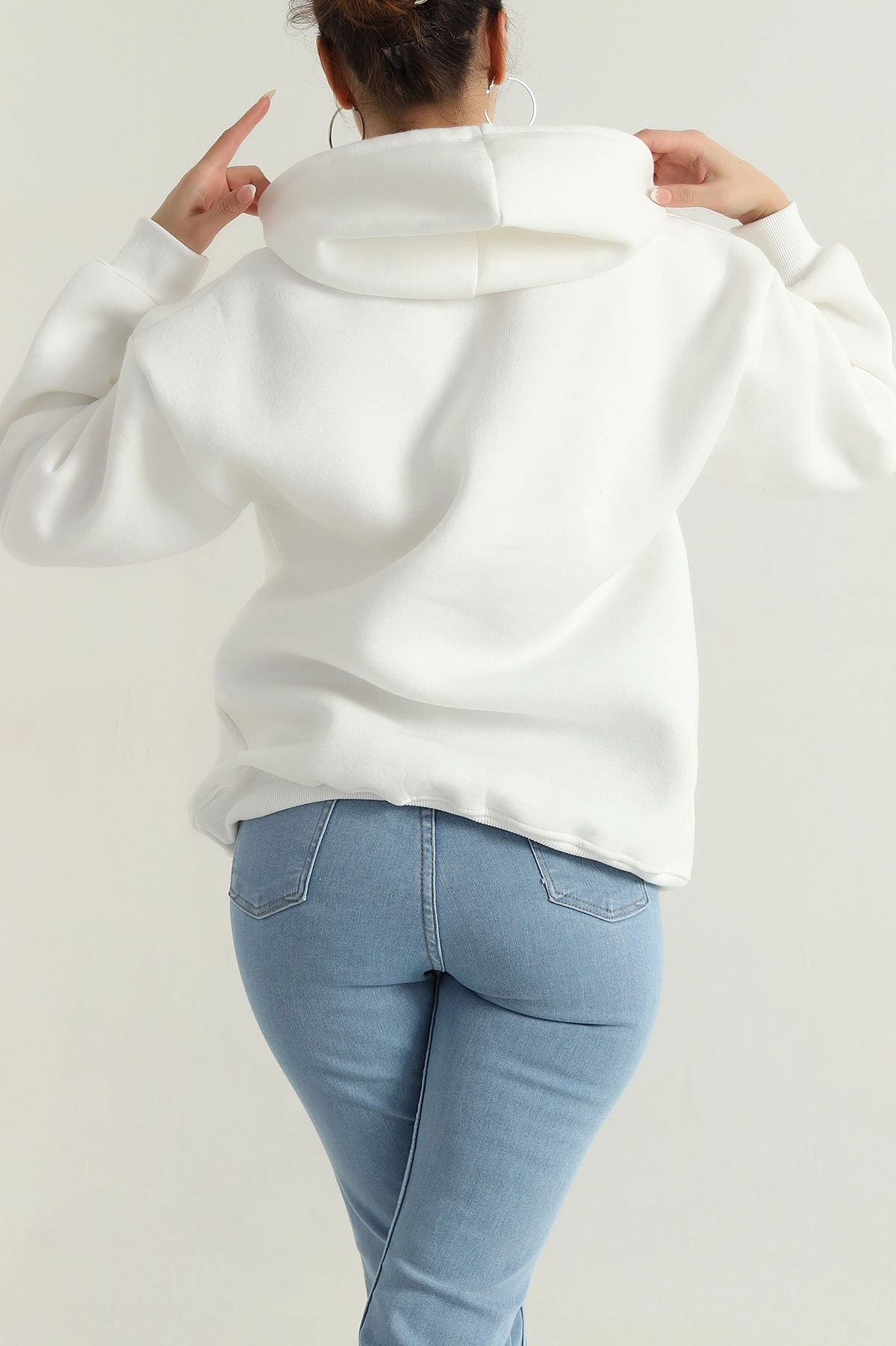 Ekru Kanguru Cepli Şardonlu Kadın Sweat 396879