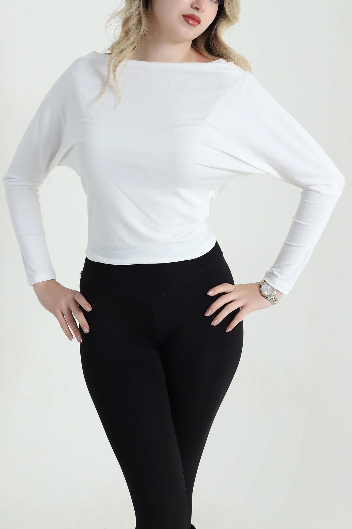 Ekru Kayık Yakalı Viskon Kadın Badi Bluz 461230