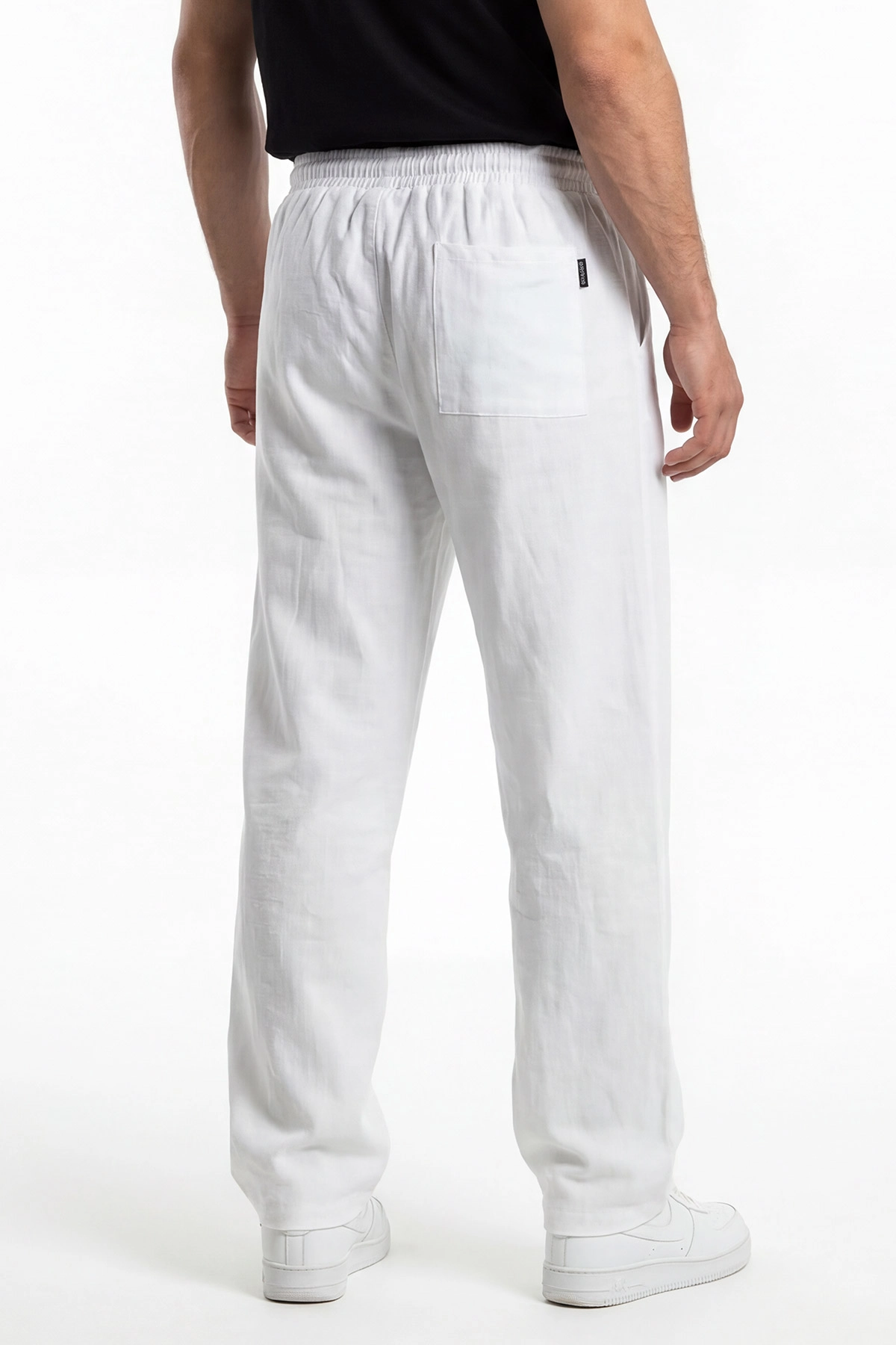 Ekru Keten Baggy Belden Bağlamalı Erkek Pantolon 442758