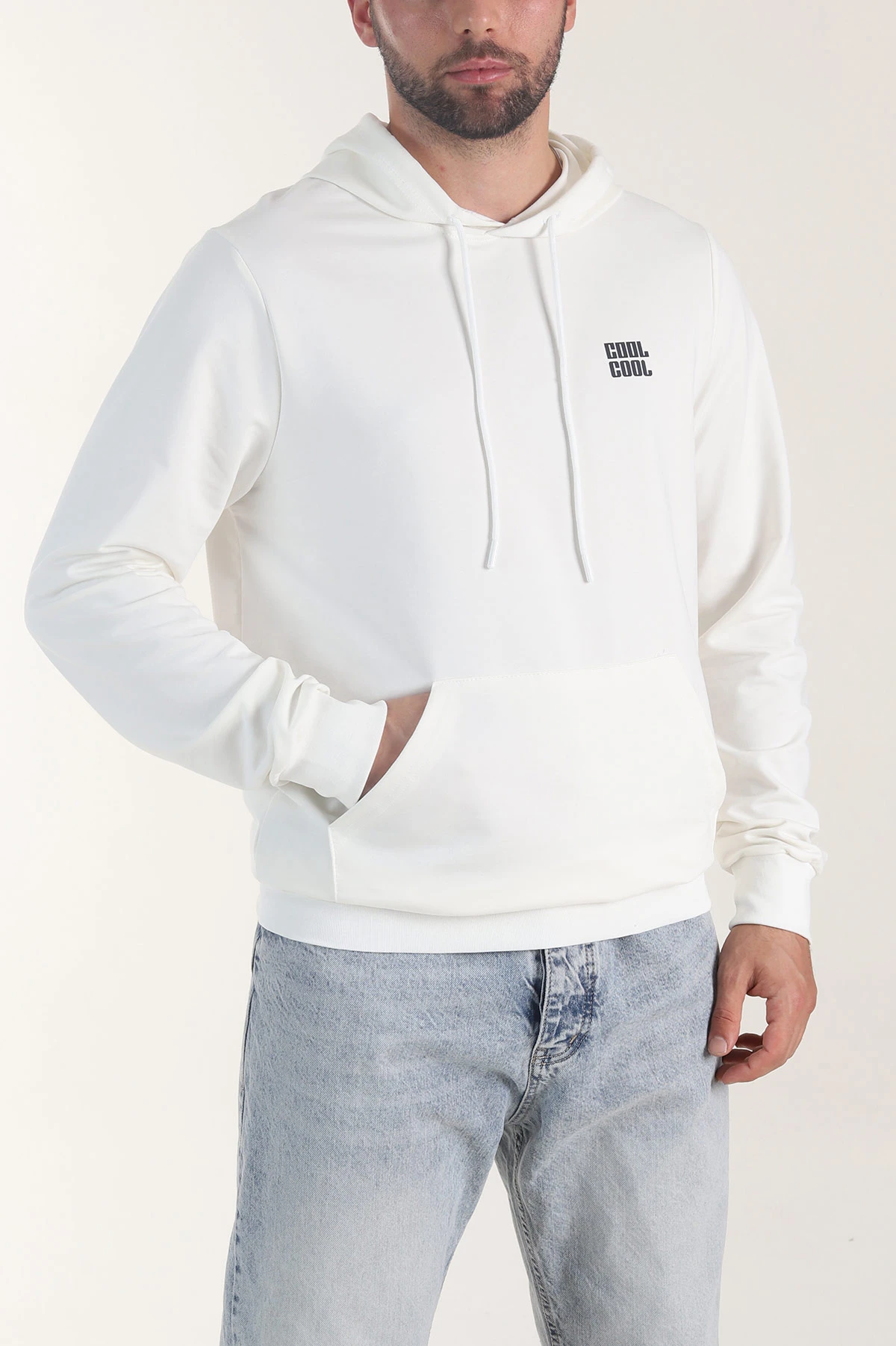Ekru Kompak Kumaş Baskılı Cepli Erkek Sweatshirt 405618