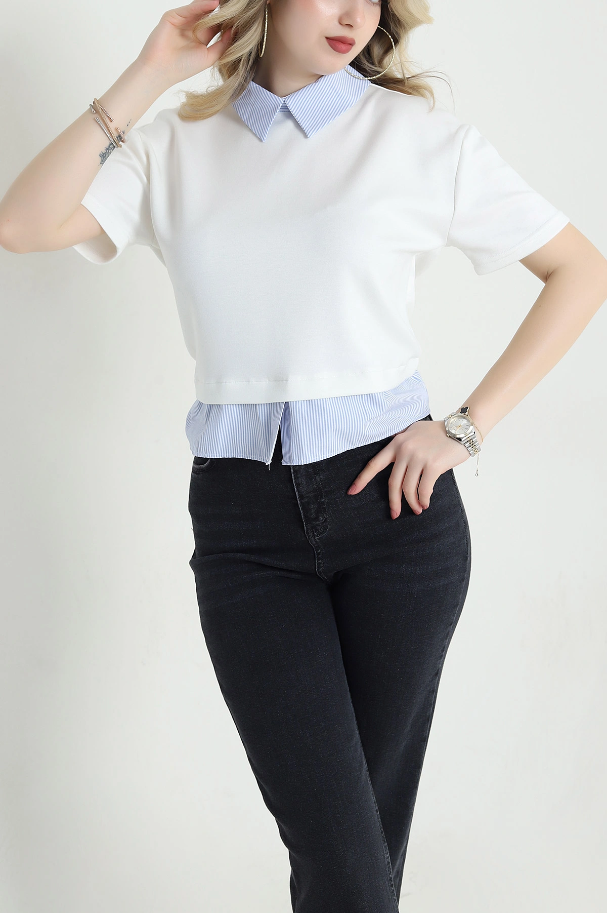Ekru Modal Garnili Kadın Bluz 456457