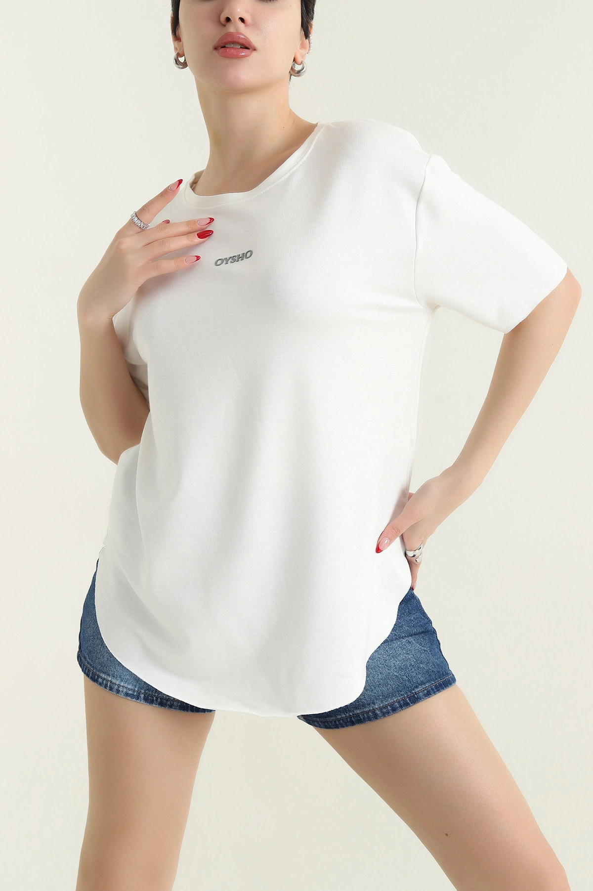 Ekru Oval Kesim Modal Kadın Tişört 433260