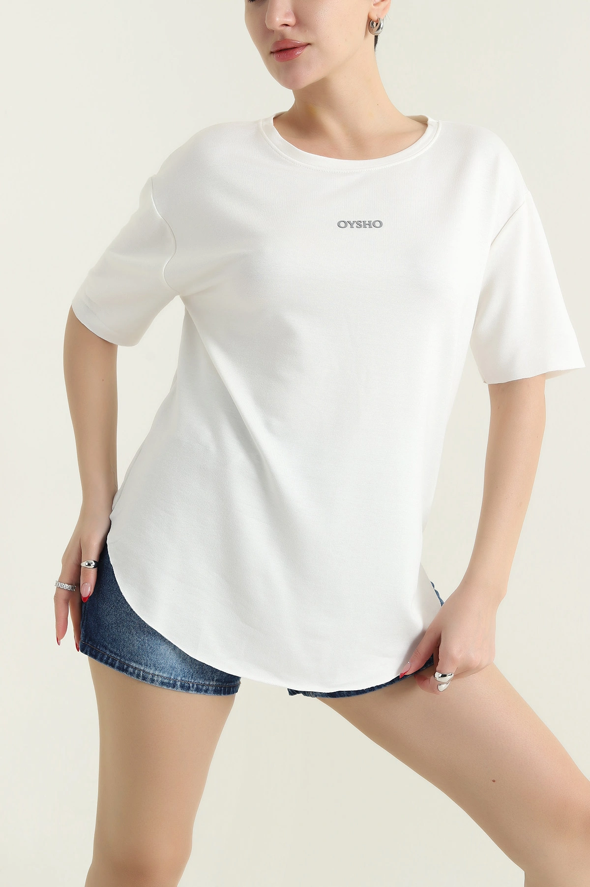 Ekru Oval Kesim Modal Kadın Tişört 433260