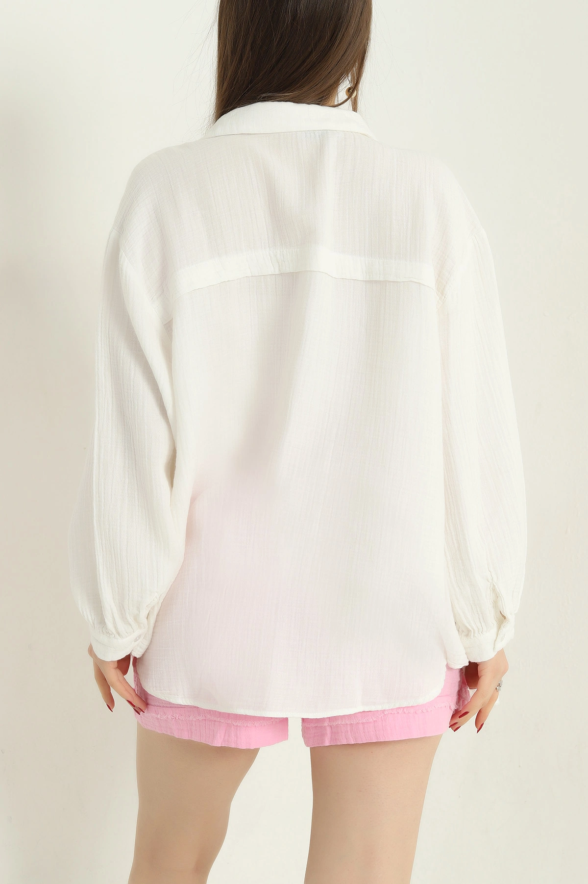 Ekru Oversize Müslin Kadın Gömlek 336854