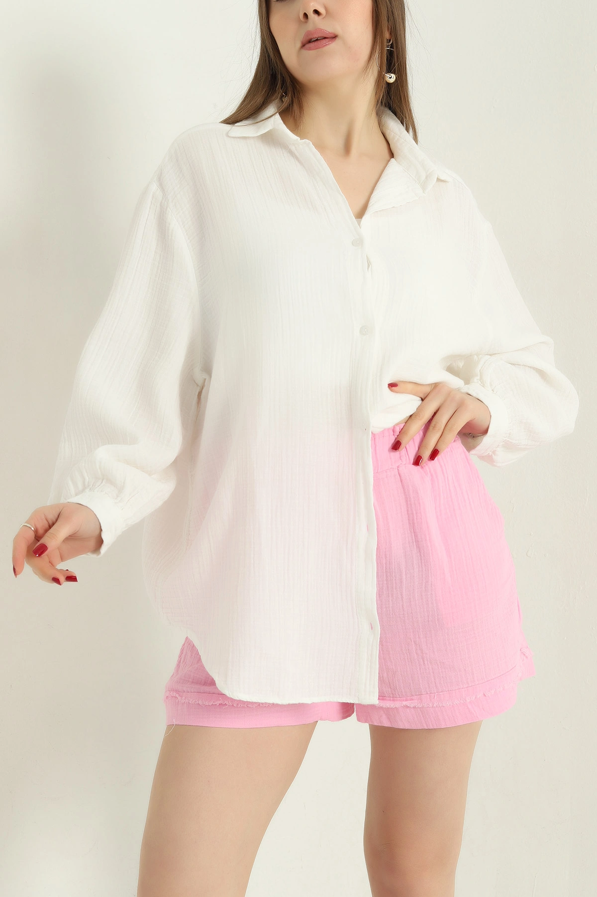 Ekru Oversize Müslin Kadın Gömlek 336854