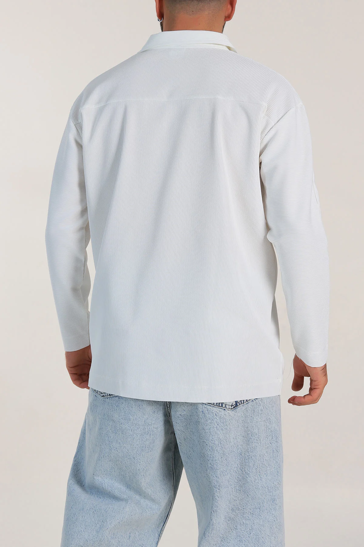 Ekru Oversize Fitilli Doku Fermuarlı Polo Yaka Sweatshirt 324401
