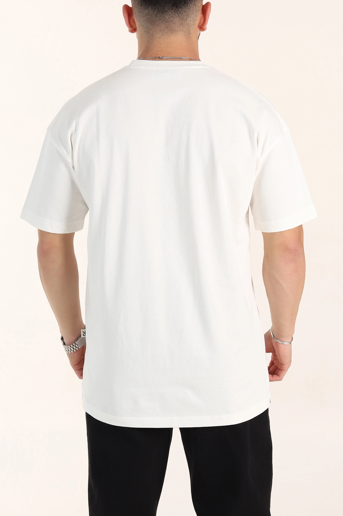 Ekru Oversize Kabartma Yazı Detaylı Erkek Tişört 358097