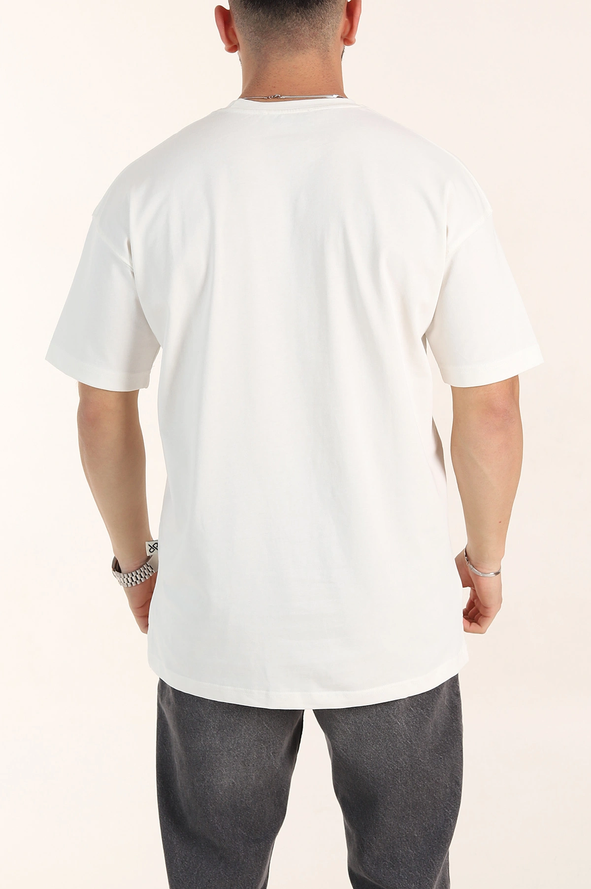 Ekru Oversize Kabartma Yazı Detaylı Erkek Tişört 358195