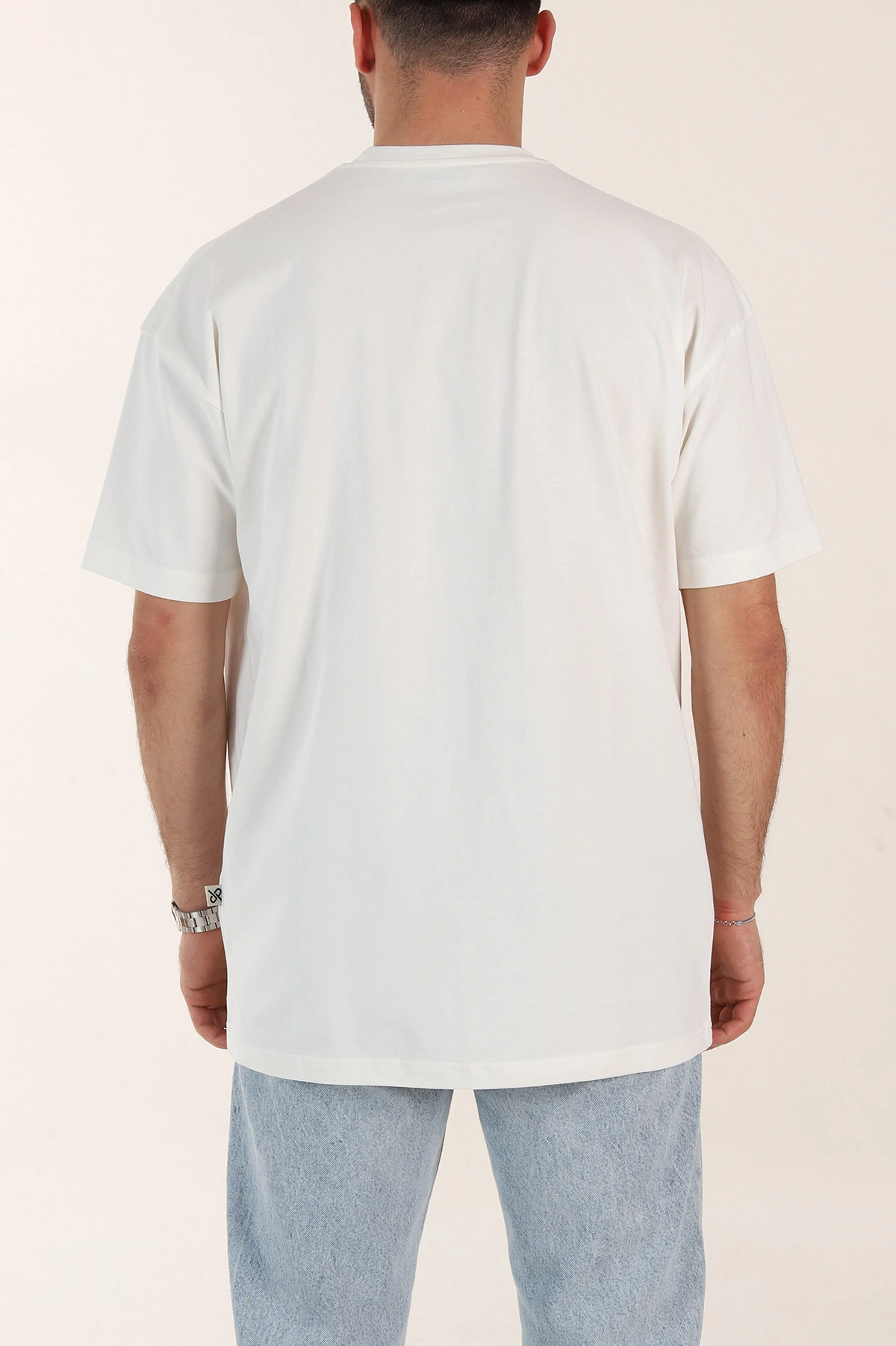 Ekru Oversize Kabartma Yazı Detaylı Erkek Tişört 358206