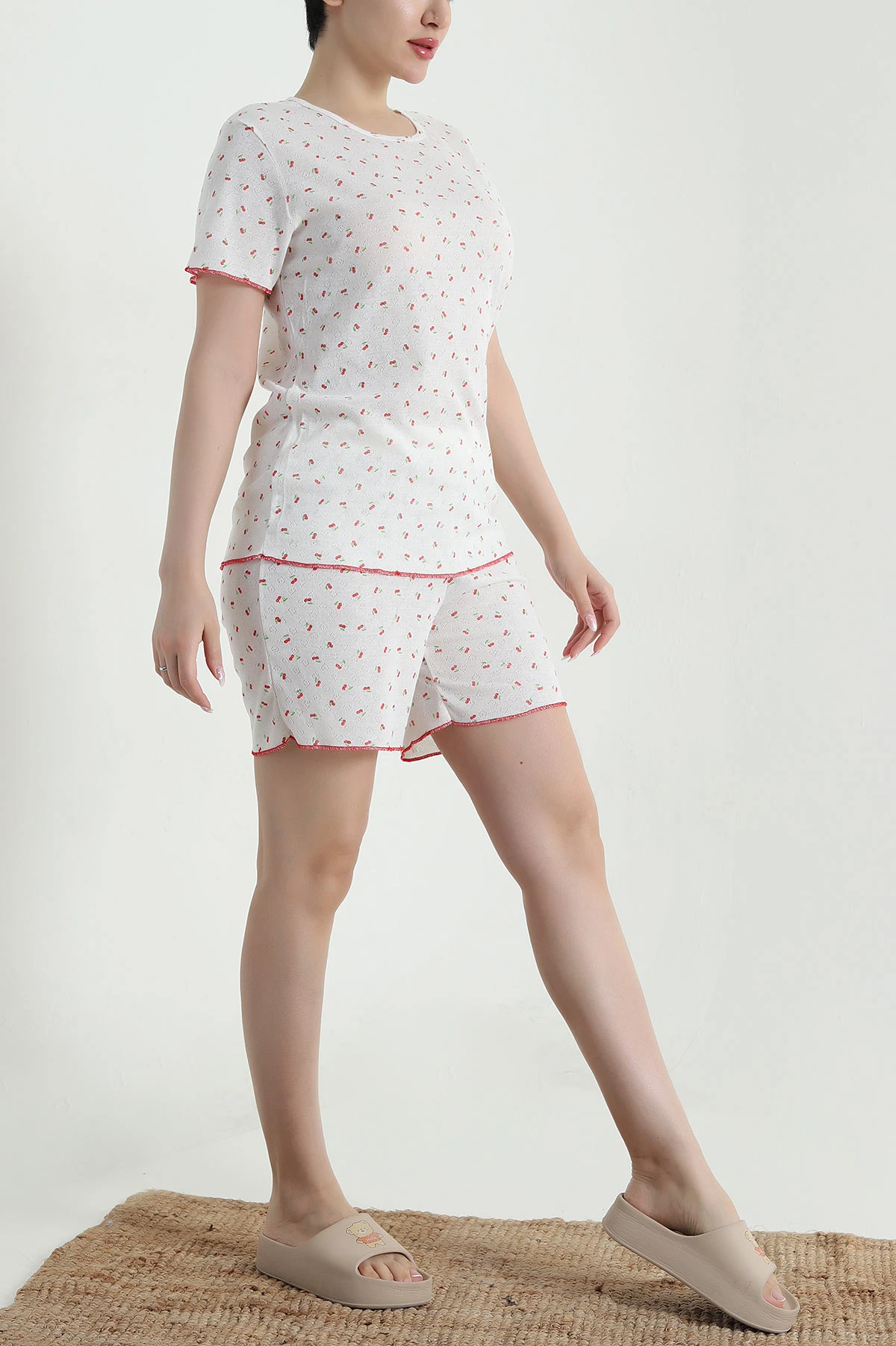 Ekru Pointel Şortlu Kadın Pijama Takımı 462268