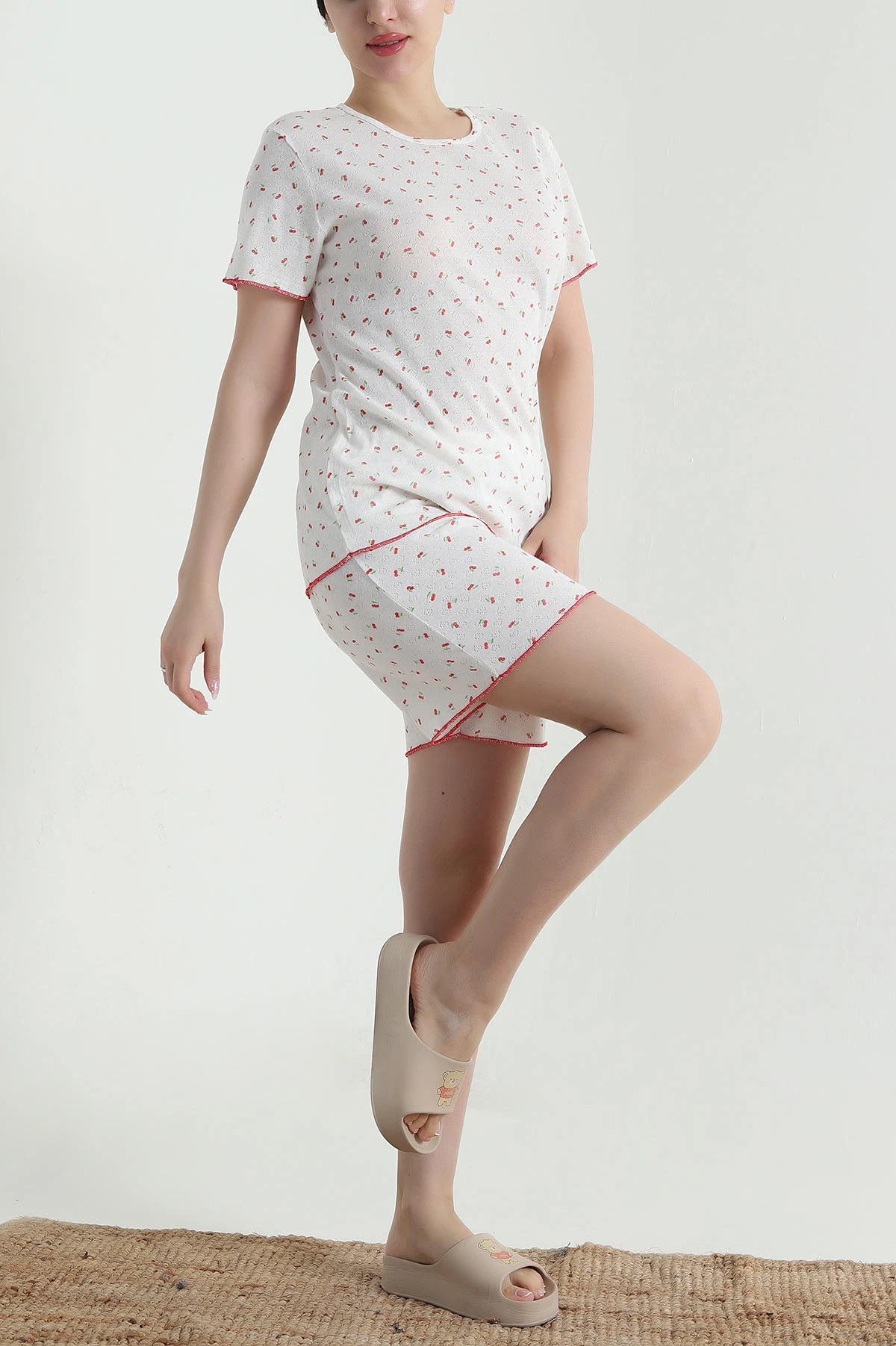 Ekru Pointel Şortlu Kadın Pijama Takımı 462268
