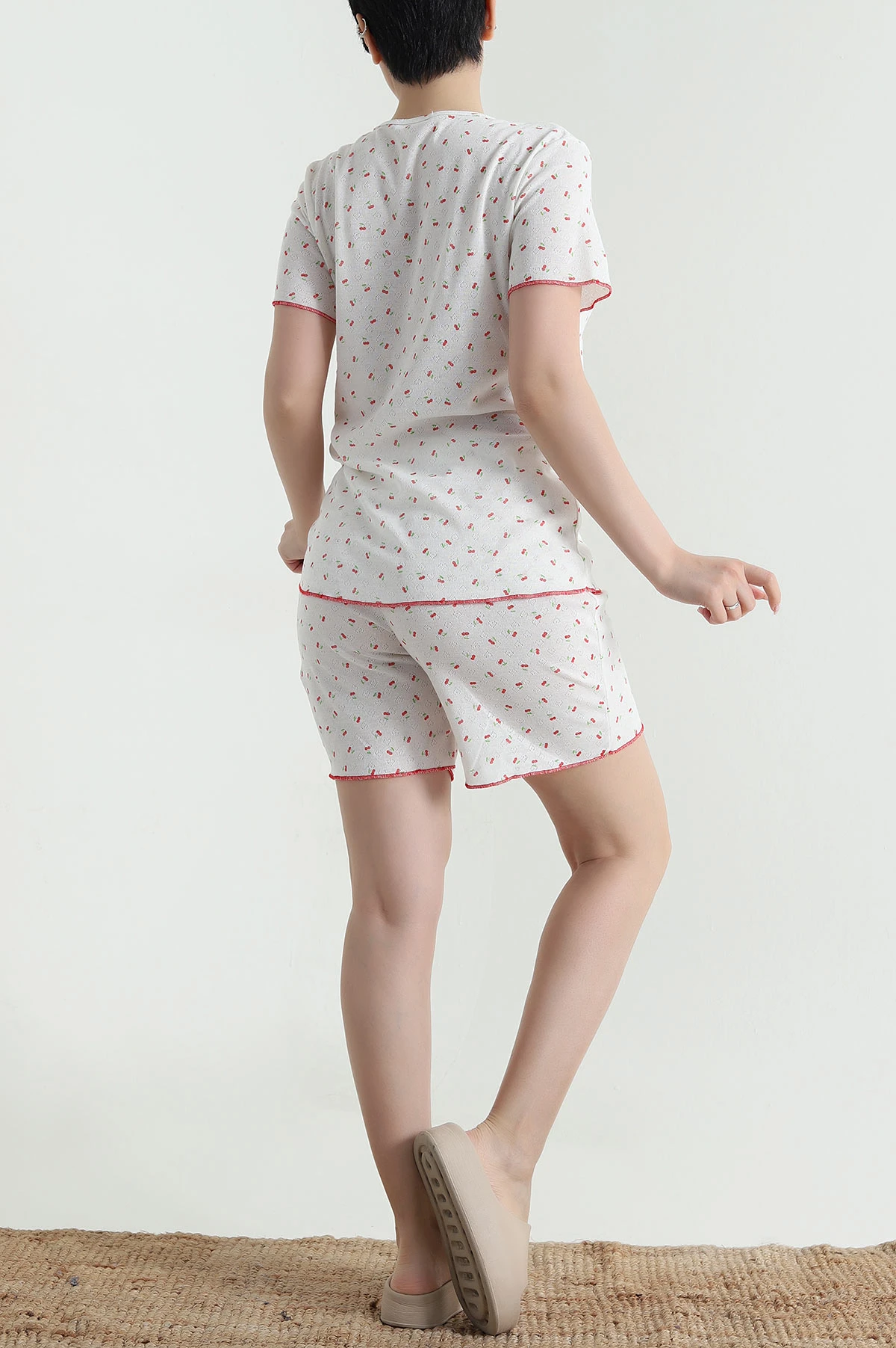 Ekru Pointel Şortlu Kadın Pijama Takımı 462268