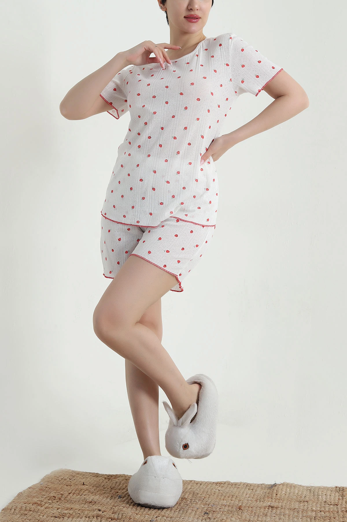 Ekru Pointel Şortlu Kadın Pijama Takımı 462382