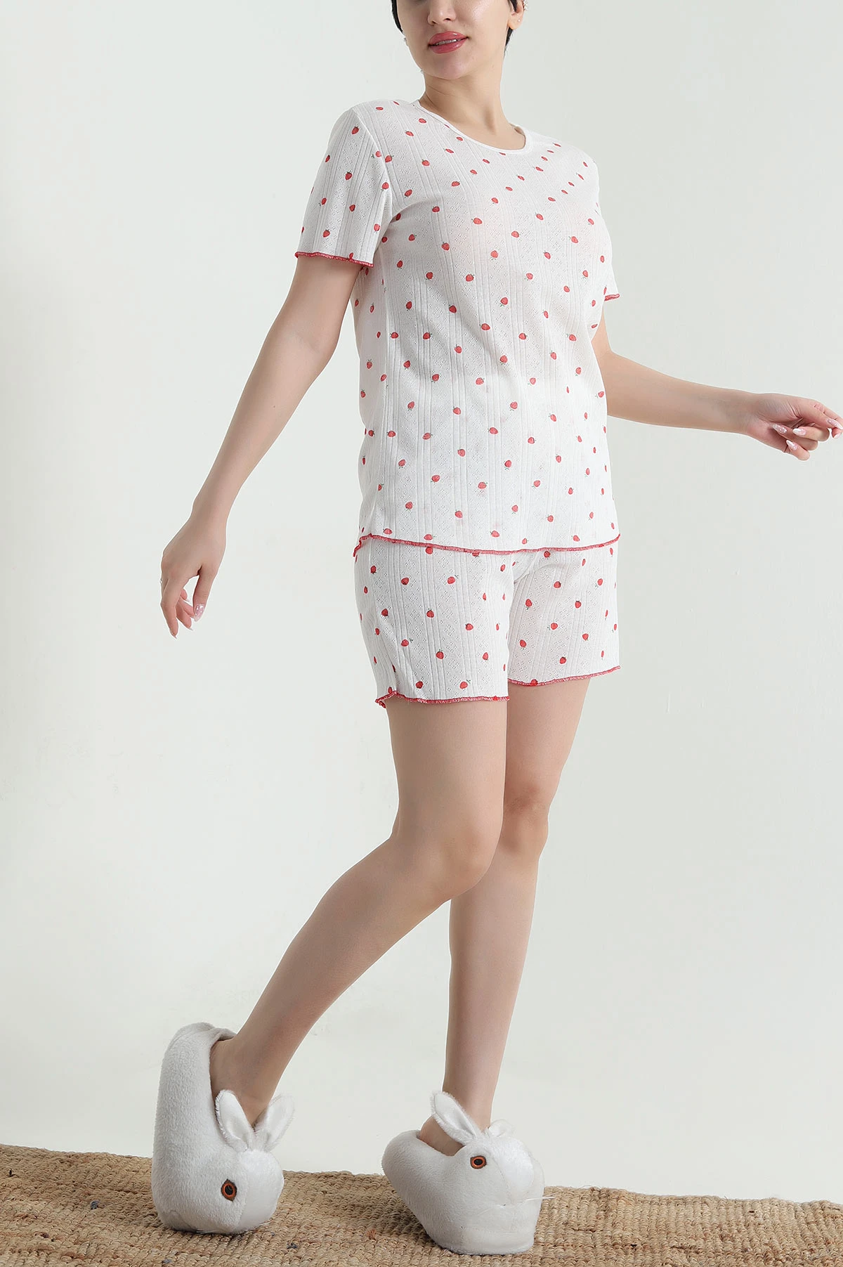 Ekru Pointel Şortlu Kadın Pijama Takımı 462382