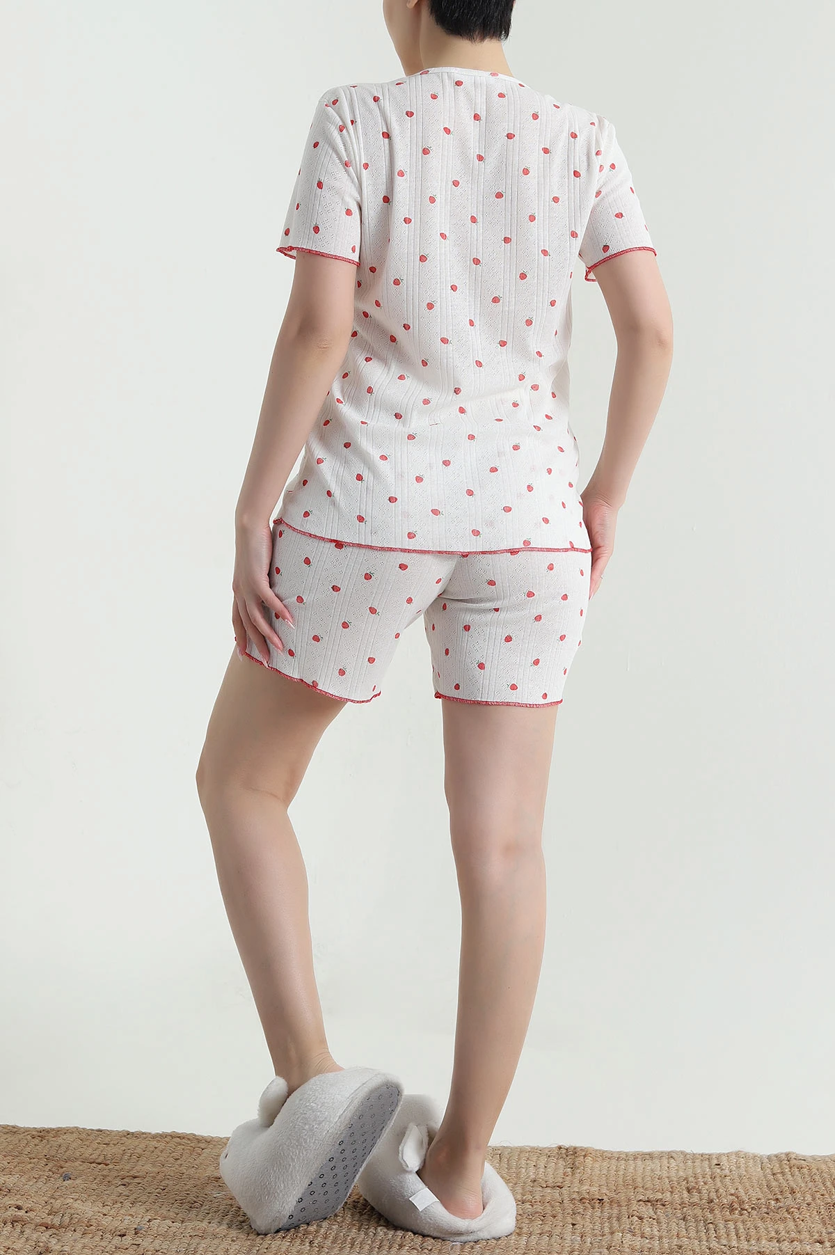 Ekru Pointel Şortlu Kadın Pijama Takımı 462382
