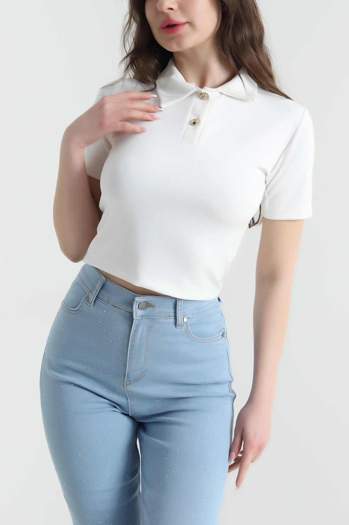 Ekru Polo Yaka Oysho Kadın Bluz 452889