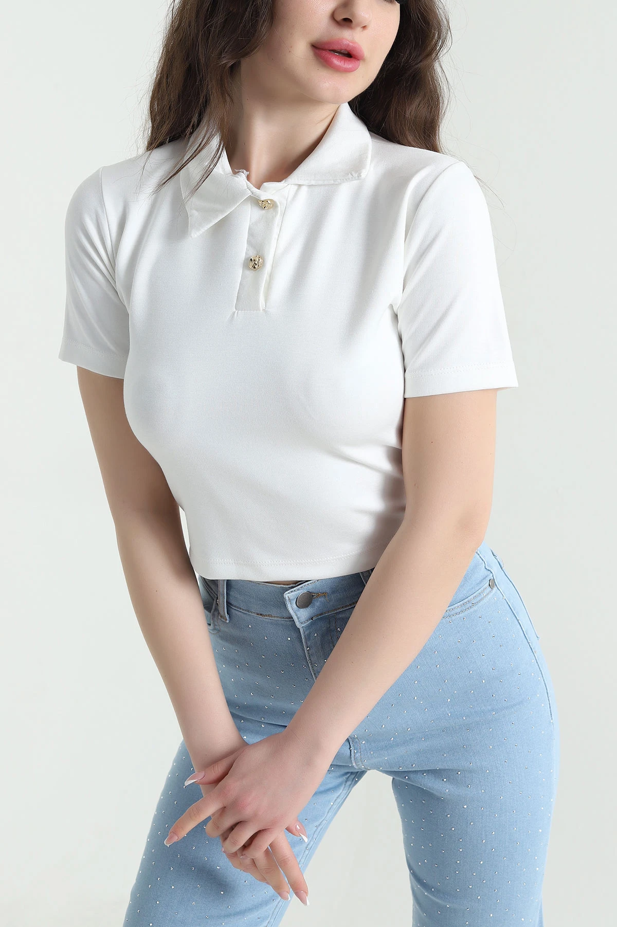Ekru Polo Yaka Oysho Kadın Bluz 452889