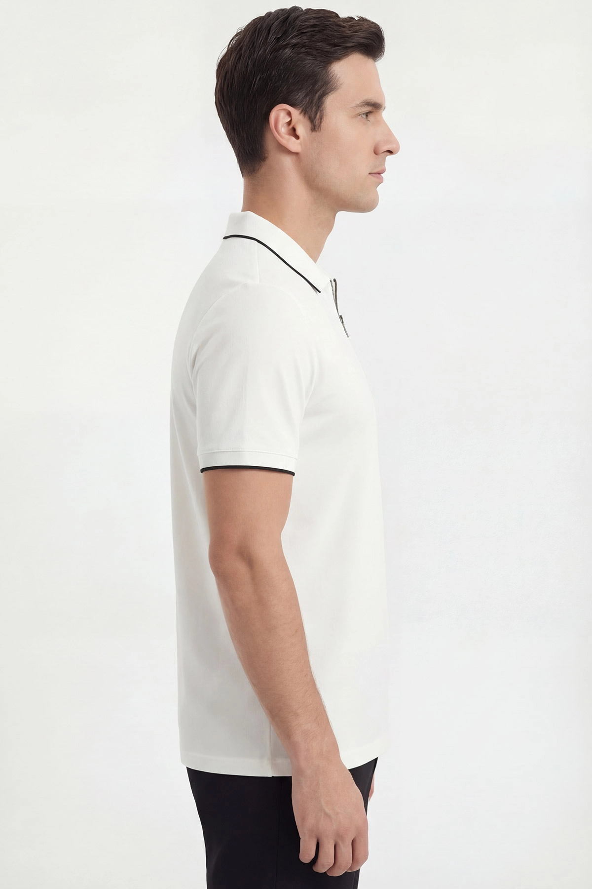 Ekru Polo Yaka Yarım Fermuarlı Erkek Tişört 435381