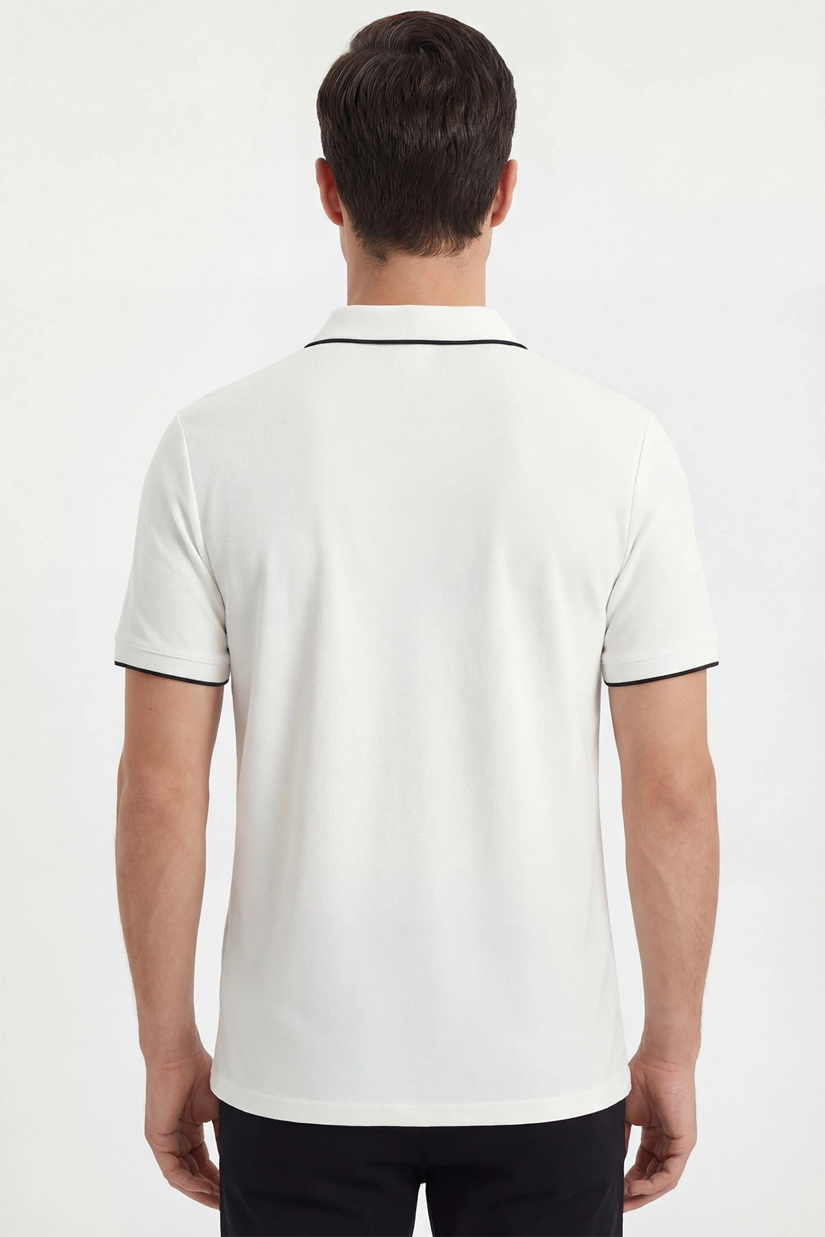 Ekru Polo Yaka Yarım Fermuarlı Erkek Tişört 435381