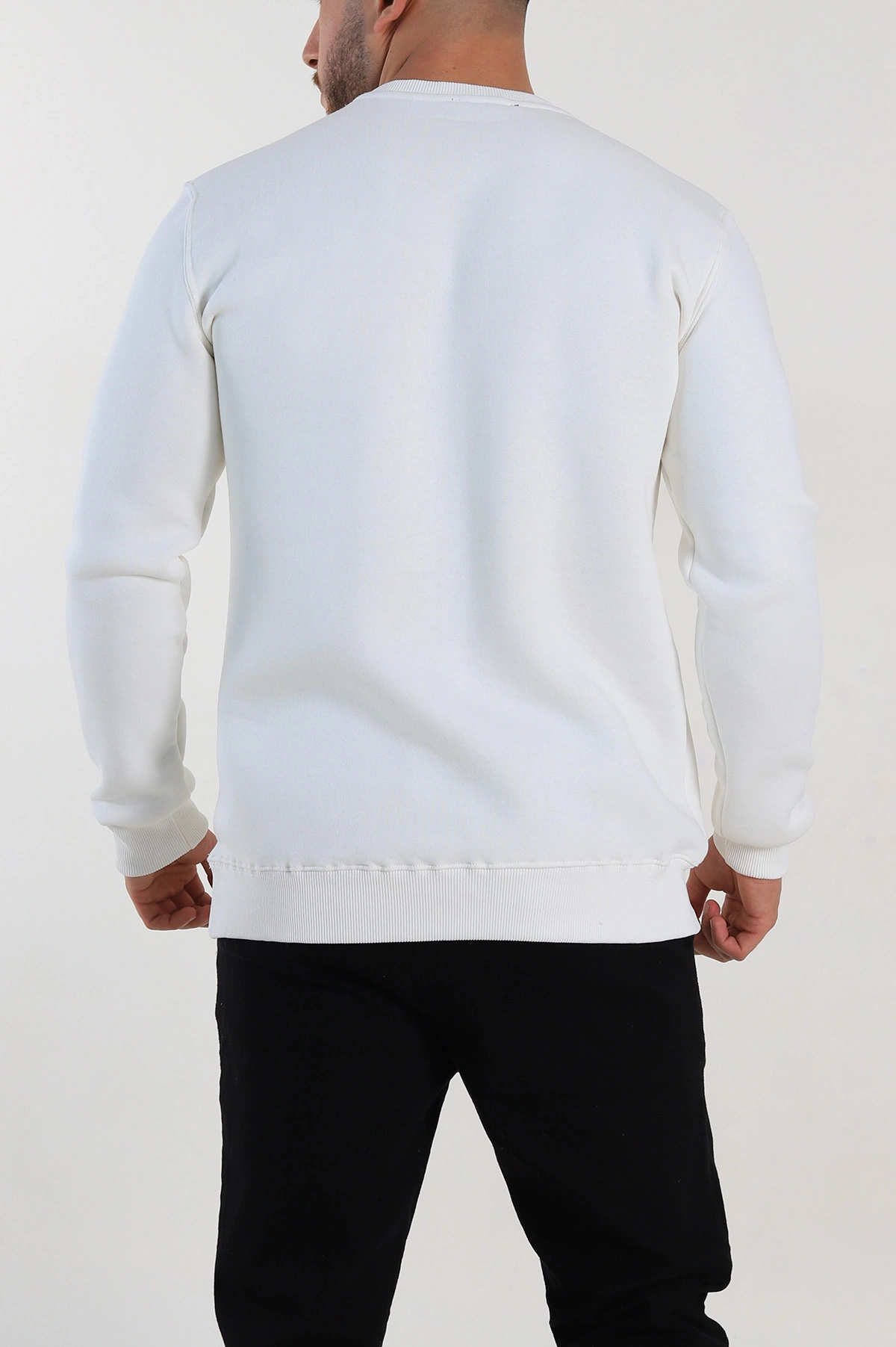 Ekru Regular Fit Üç İp Şardonlu Yazı Detay Erkek Sweatshirt 308904