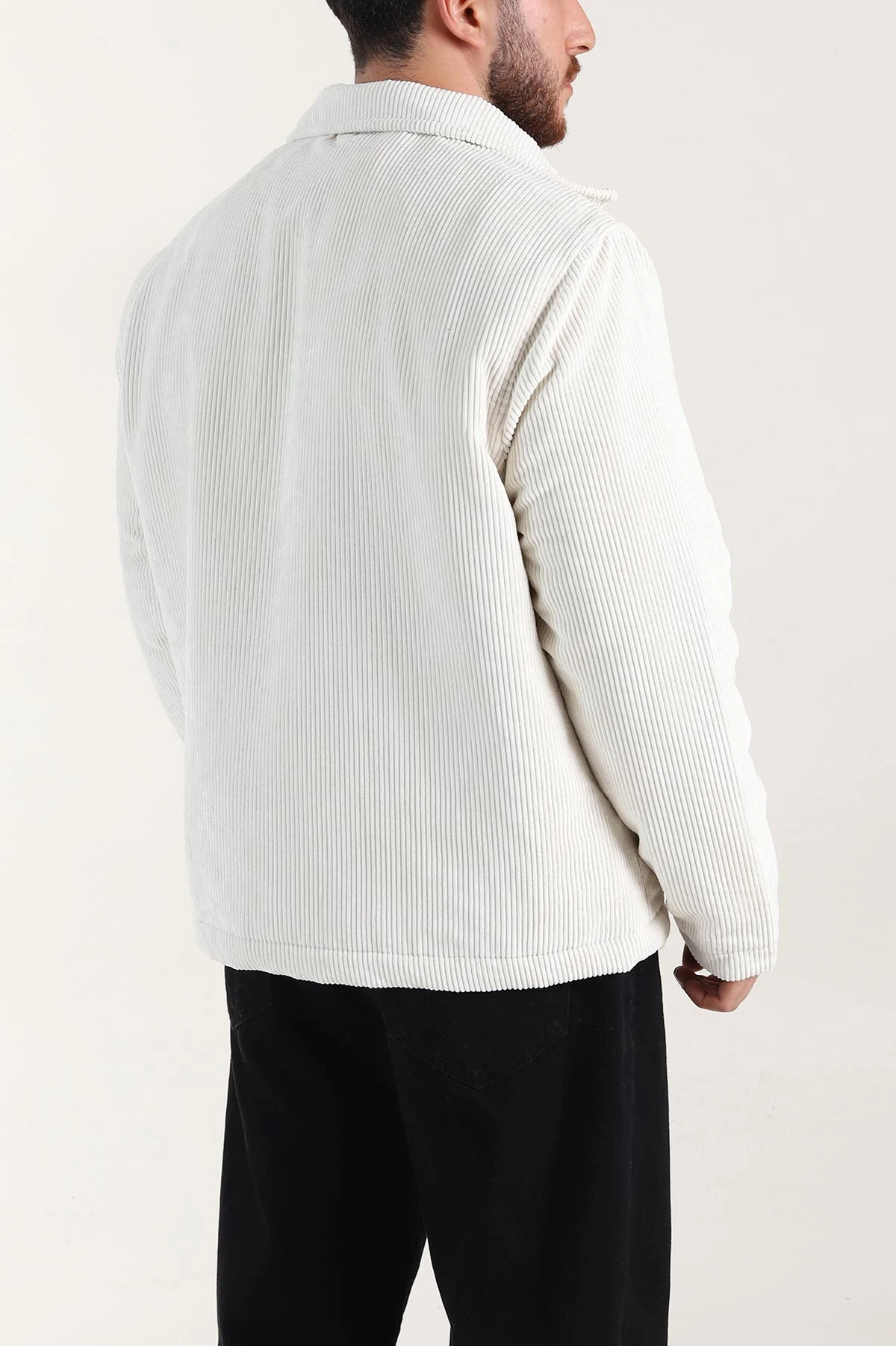 Ekru Relaxed Fit Fitilli Doku Erkek Kadife Mont 400394