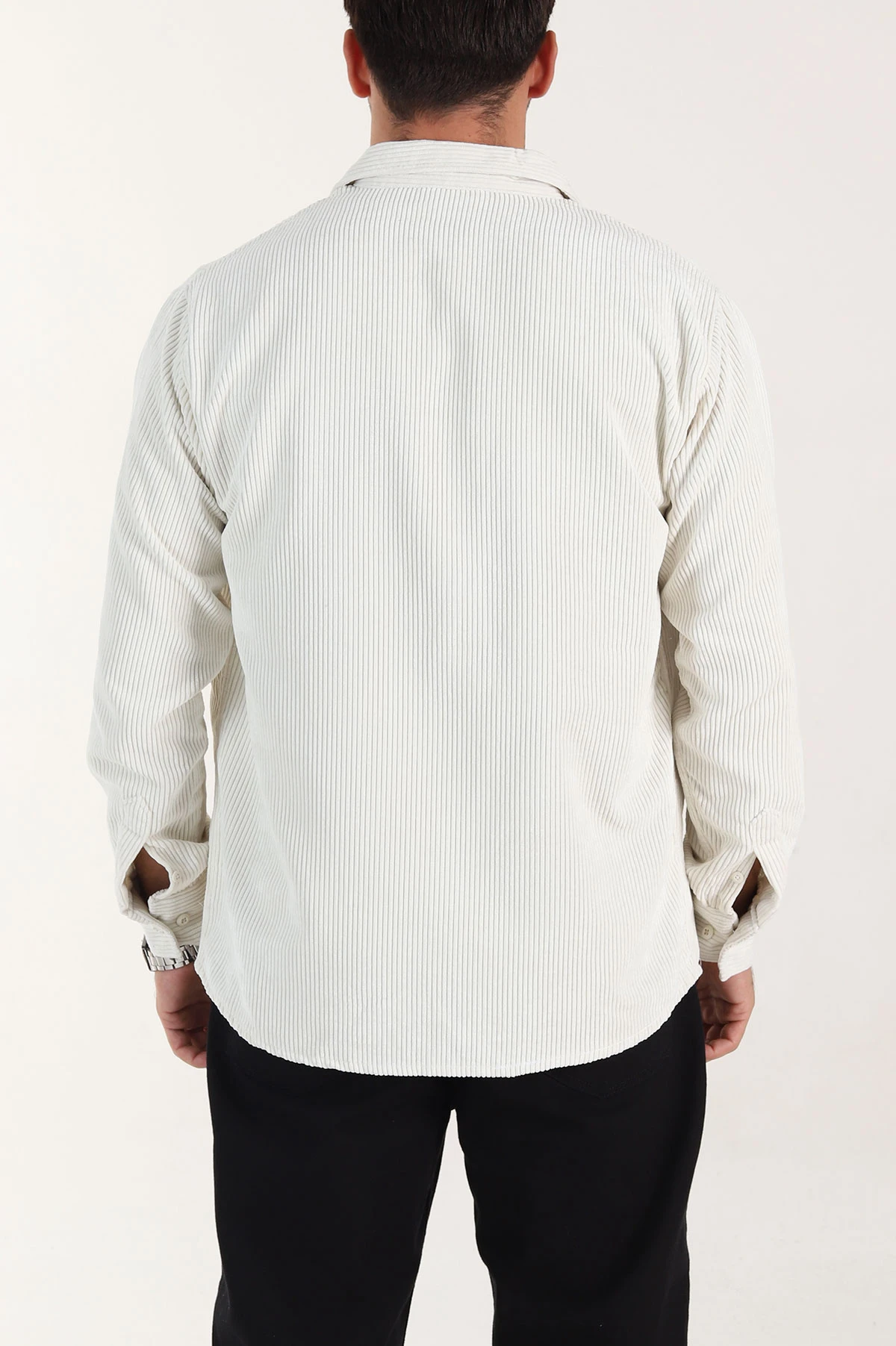 Ekru Relaxed Fit Fitilli Kadife Erkek Gömlek 399752
