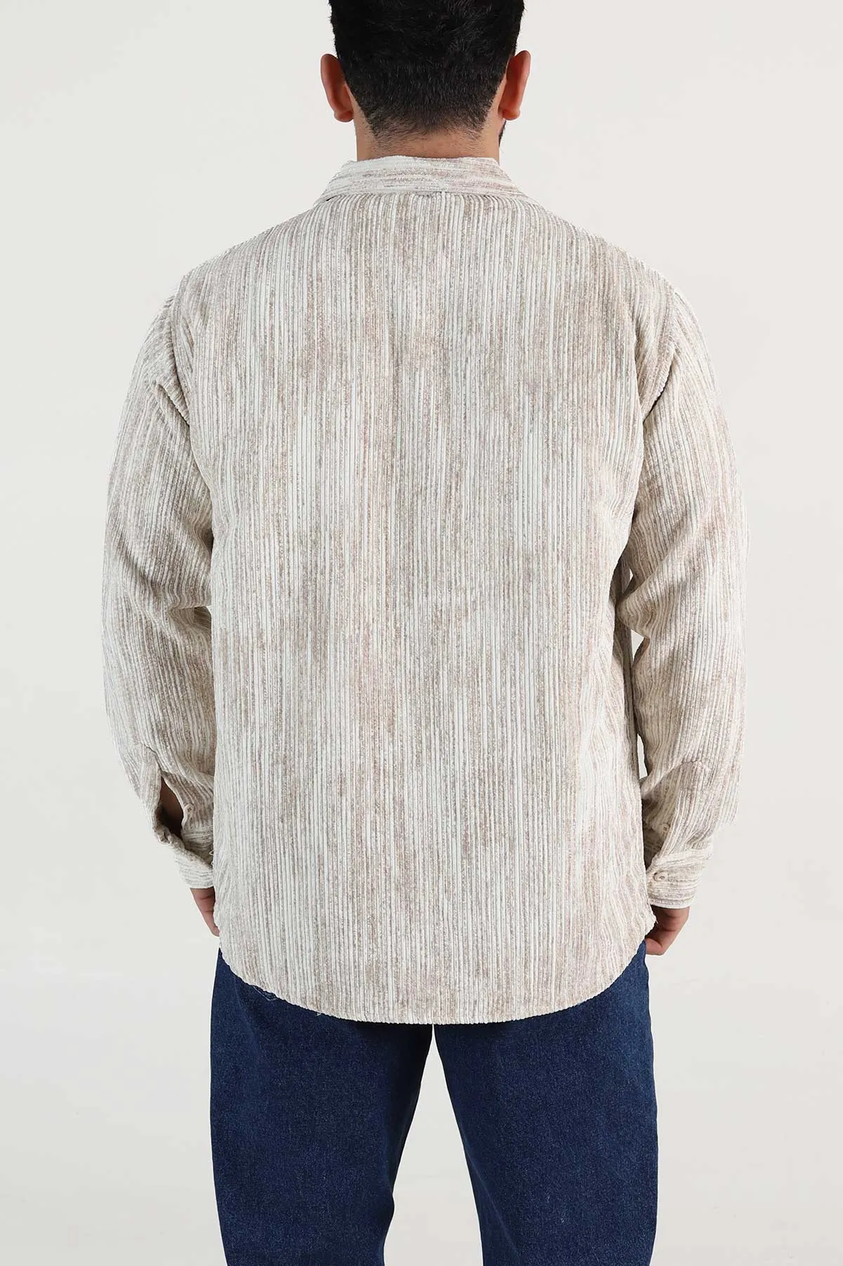 Ekru Relaxed Fit Fitilli Kadife Erkek Gömlek 399967