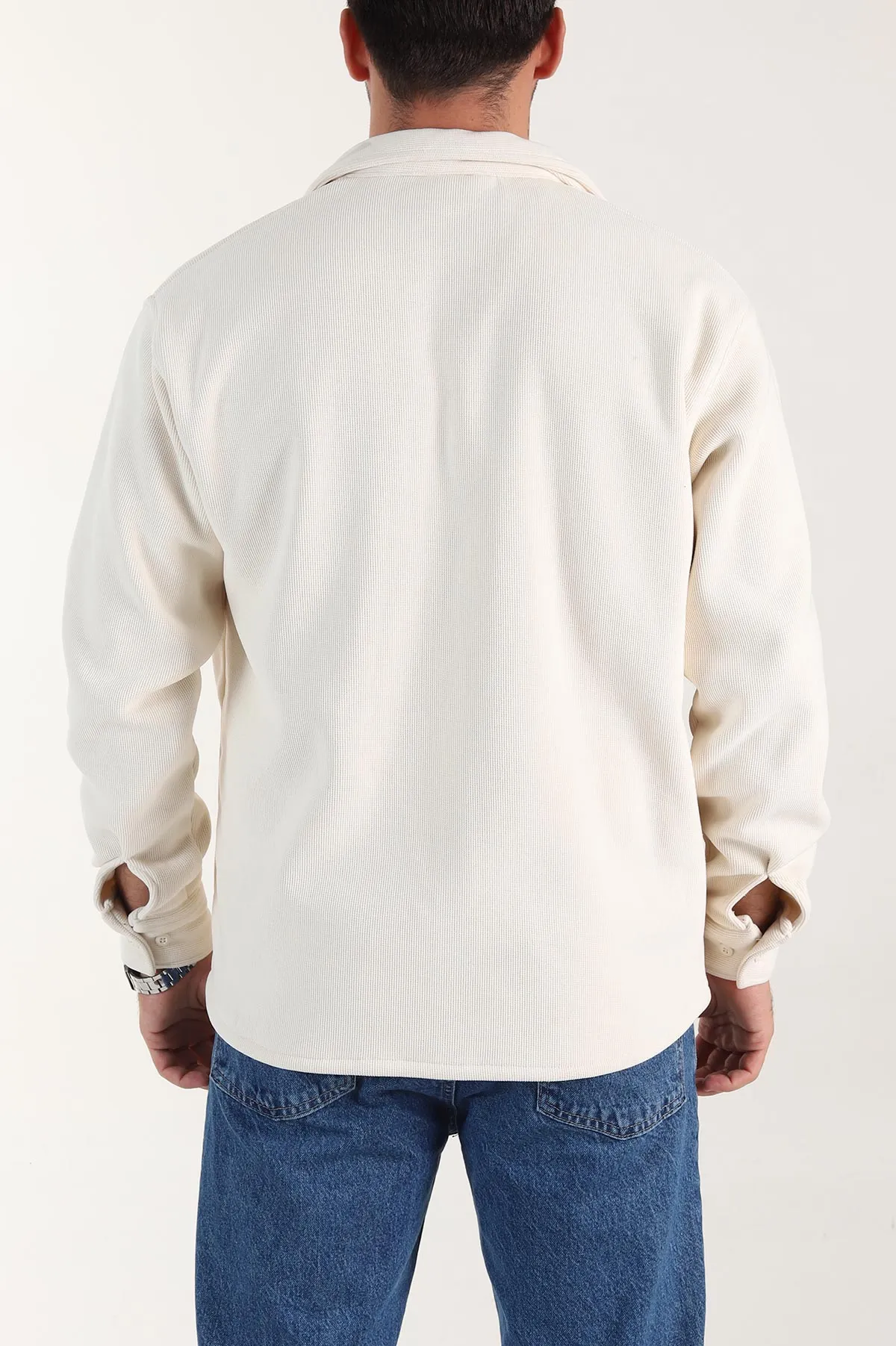 Ekru Relaxed Fit İçi Polarlı Erkek Kadife Gömlek 400013