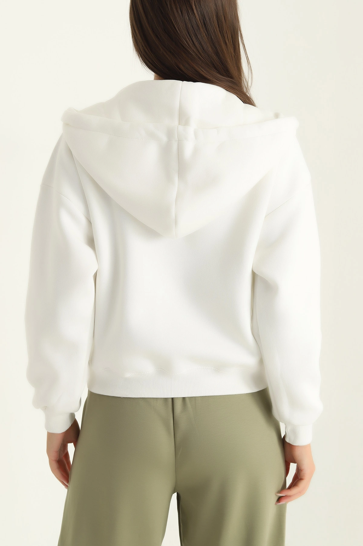 Ekru Şardonlu Üç İp Bayan Sweat 292551