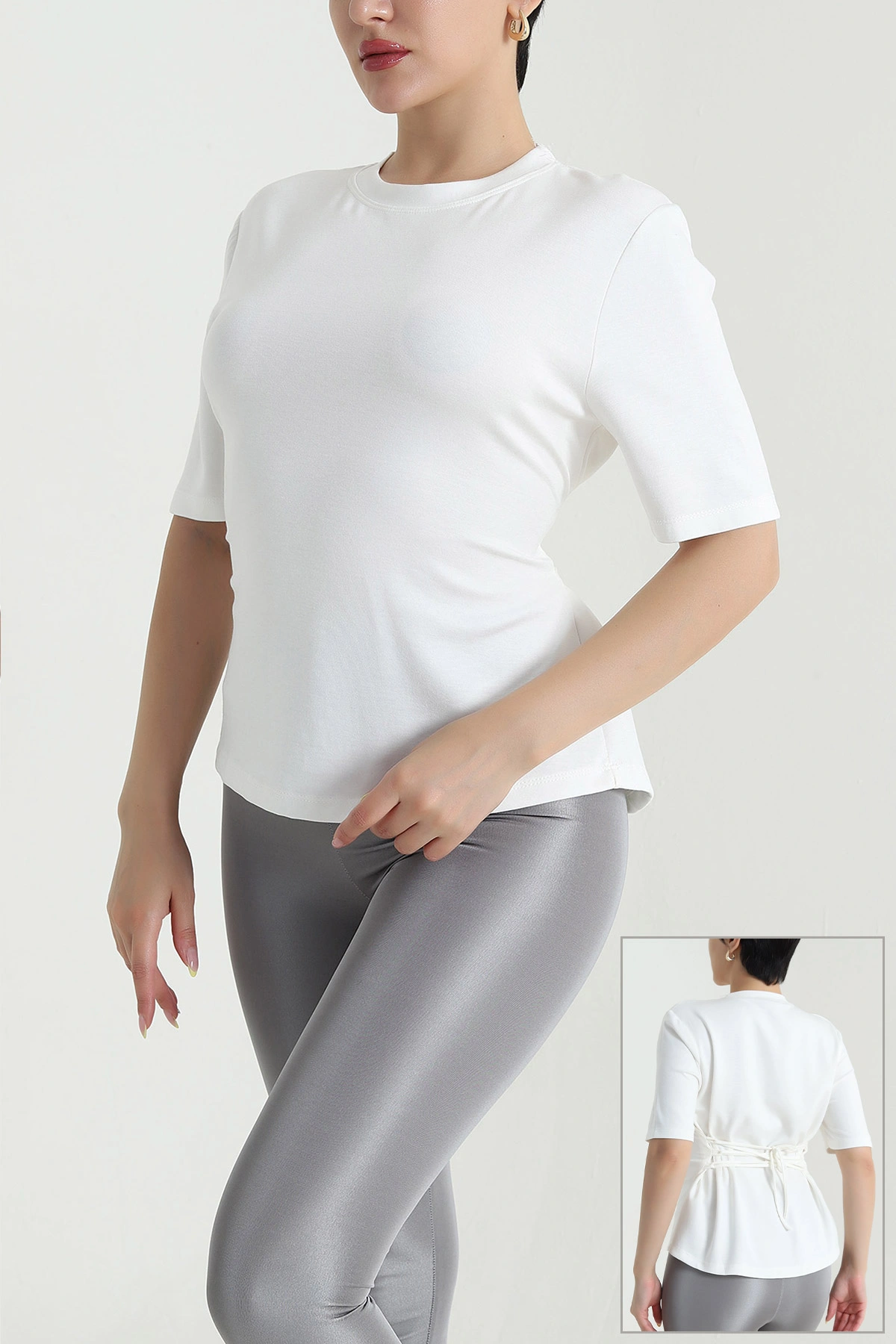 Ekru Sırt Bağcıklı Modal Kadın Tişört 468128