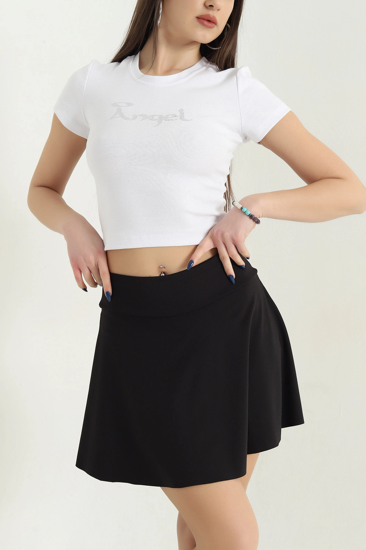 Ekru Taş Detay Likralı Crop 338522