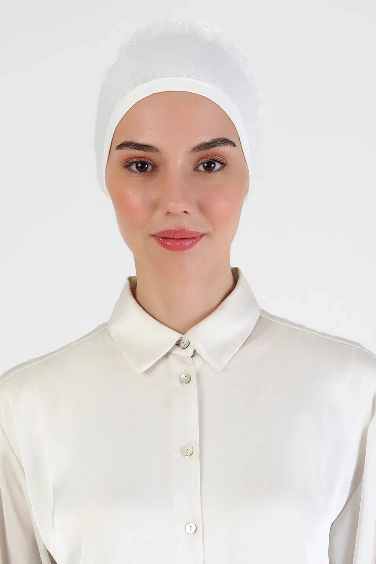 Ekru Tesettür Dikişli Fırfırlı Bone 454232