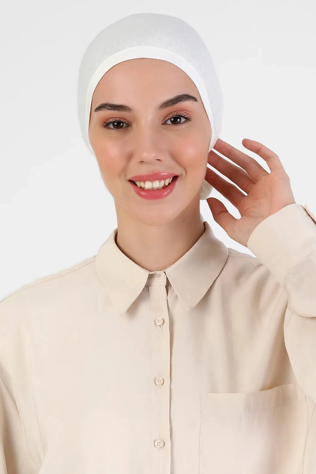 Ekru Tesettür Düz Dikişli Penye Bone 454213