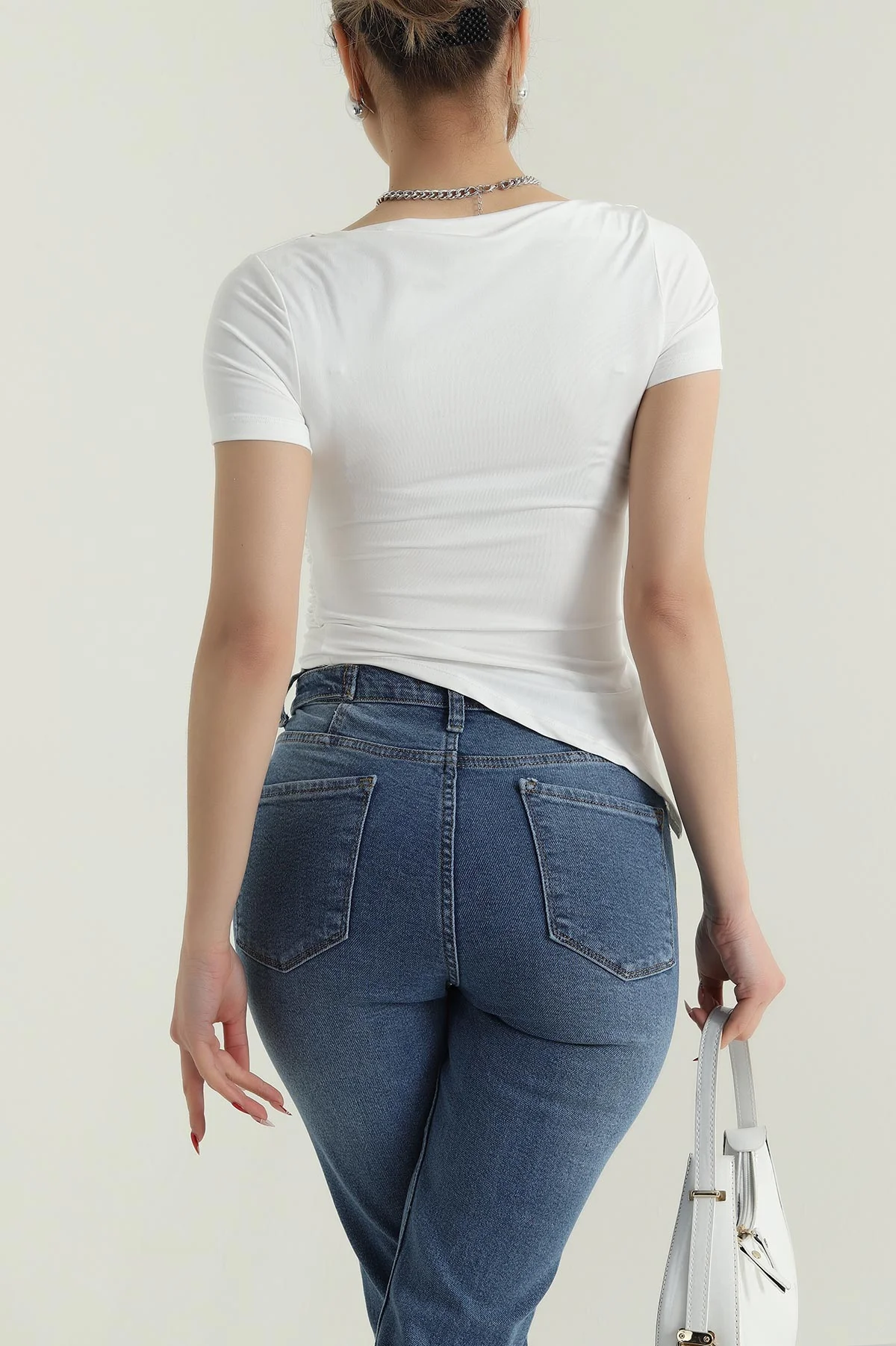 Ekru Yanı Büzgülü Yırtmaçlı Oysho Kadın Bluz 427833