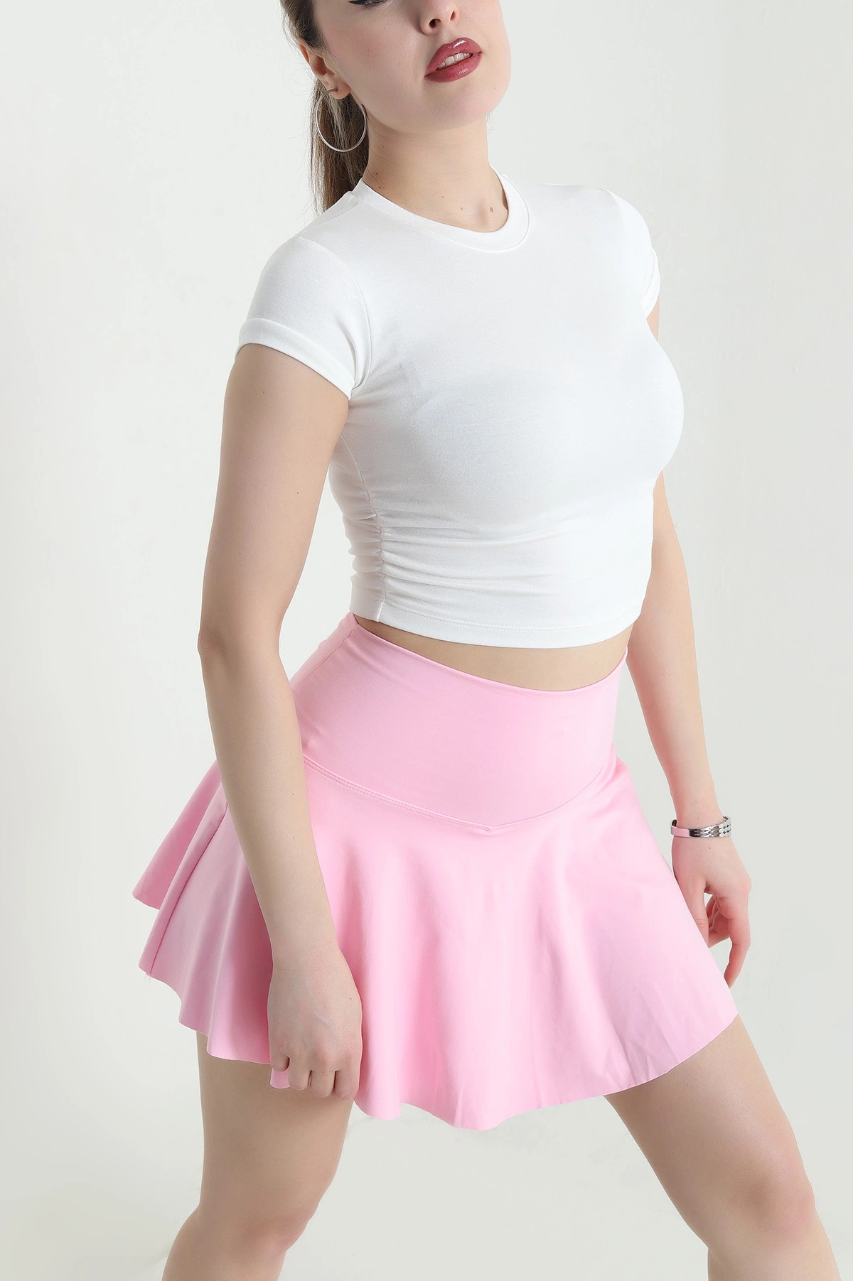 Ekru Yanları Büzgülü Buzzy Kadın Crop 440370
